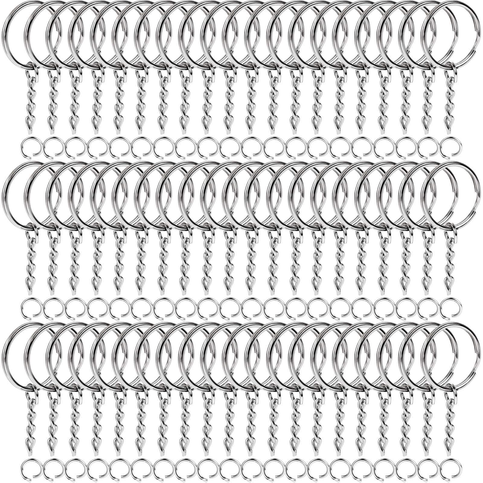 BONBURY Metal Split Keychain Ring Parts - 60 Key Chains 25mm with 26mm Chains and 60pcs Open Jump Ring for Craft Key Ring