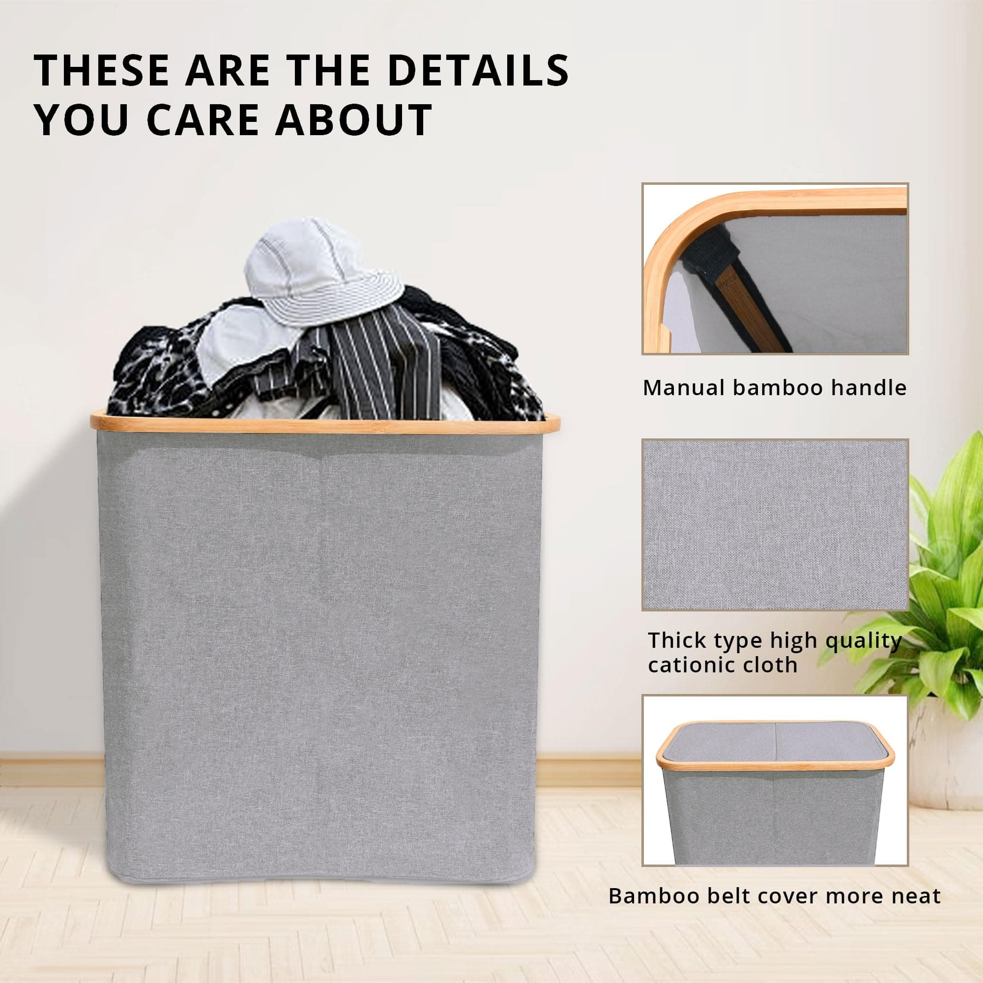 Luxe Home Laundry Basket for Clothes, Premium Bamboo Big Storage Bag with Lid Multipurpose Used In Laundry Rooms, Bedrooms, Bathrooms