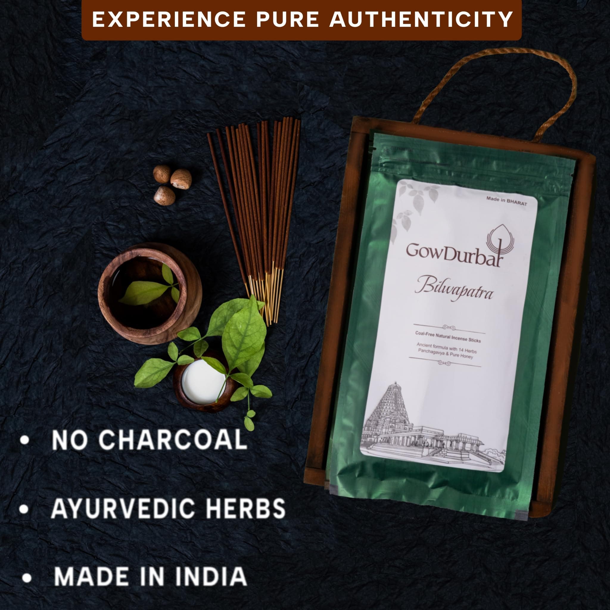 Gowdurbar Zipper Incense Sticks – 150g Bilwapatra Oil Fragrance | 100% Natural & Coal Dust Free | Ancient Formula for a Pure & Pleasant Environment