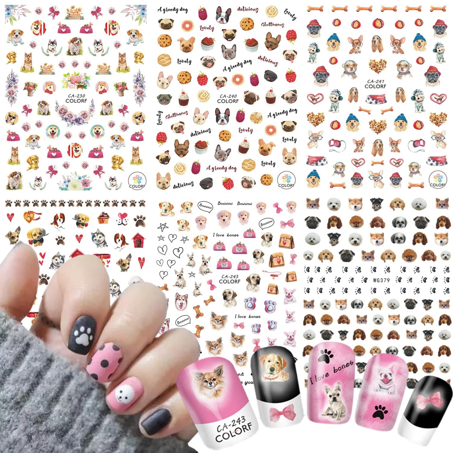 Cute Dog Nail Art Stickers, Cartoon Dog Nail Decals, 3D Puppy Self-Adhesive Sticker Design Holographic Animal Nail Art Decal Supplies for Women Girls Manicure Charms Decoration DIY Nail Sticker