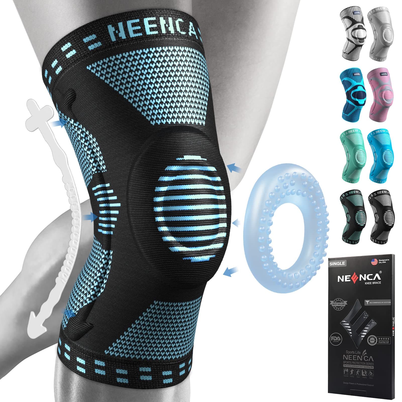 NEENCA Professional Knee Brace, Compression Knee Sleeve with Patella Gel Pad & Side Stabilizers, Knee Support Bandage for Pain Relief, Medical Knee Pad for Running, Workout, Arthritis, Joint Recovery