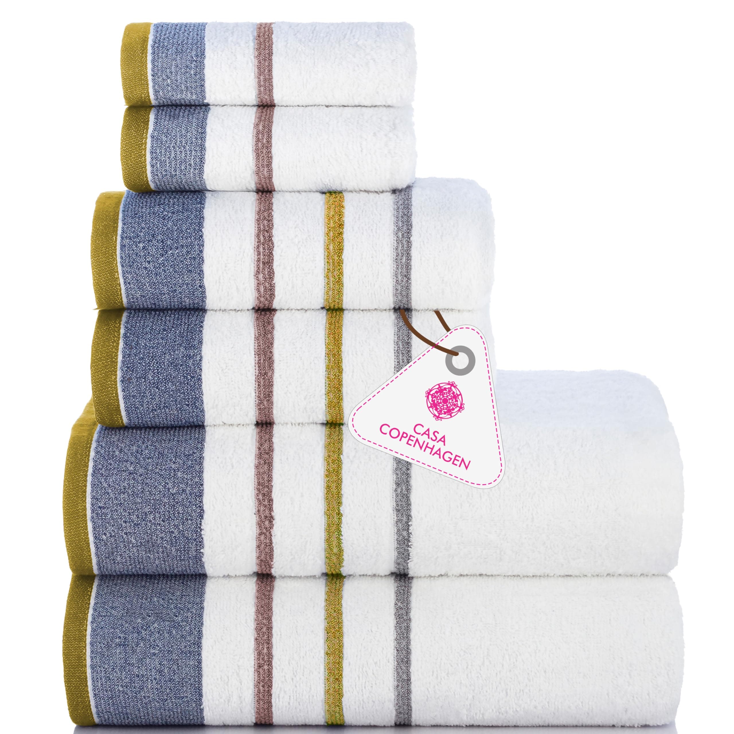 Casa Copenhagen - Egyptian Cotton White Bay Collection 6 Pieces Towel Set Including 2 Bath Towel, 2 Hand Towel, 2 Face Towel - Grey/Charcoal