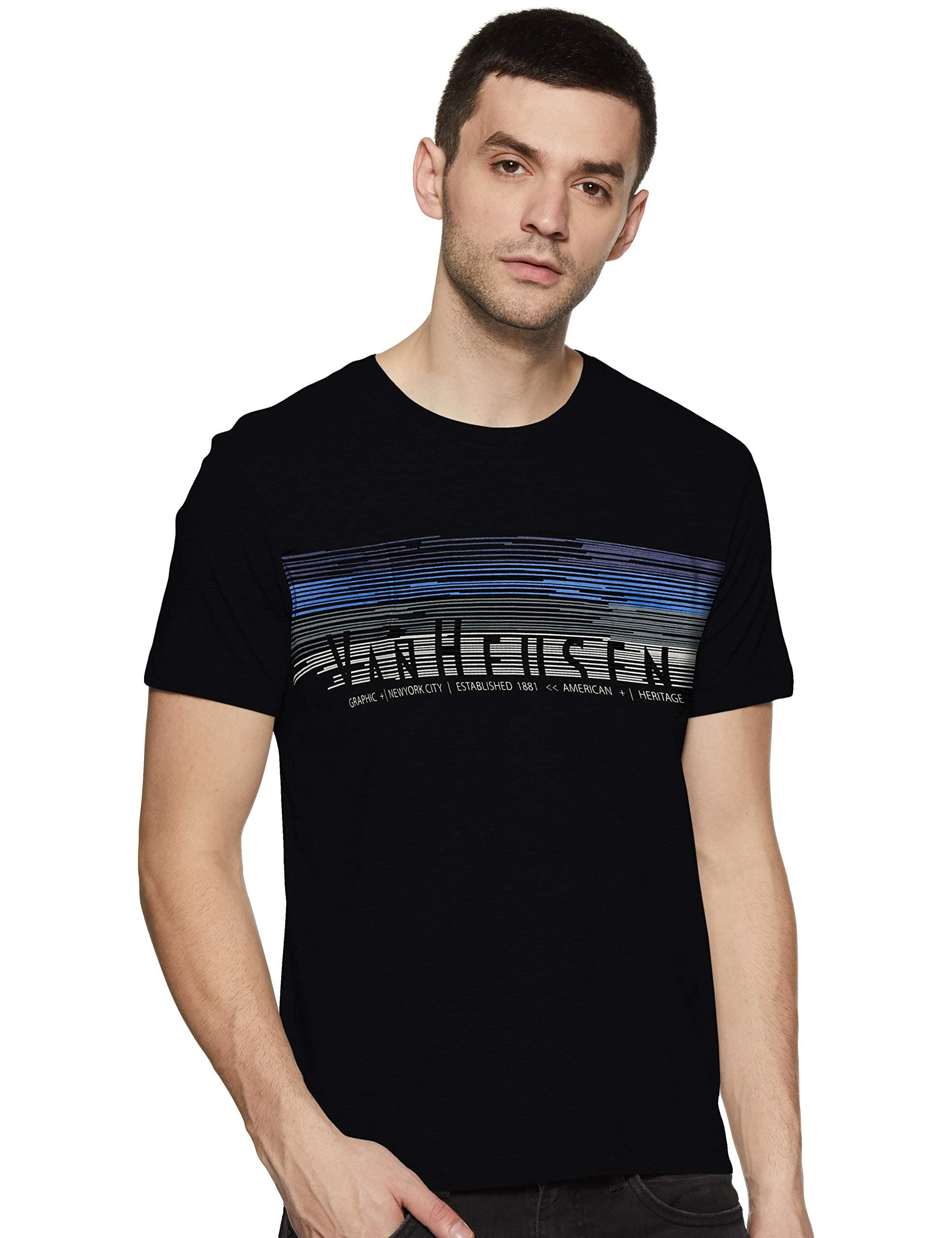 Van Heusen Men's Printed Regular Fit T-Shirt (IHTS1LXD60040_Black_XXL)