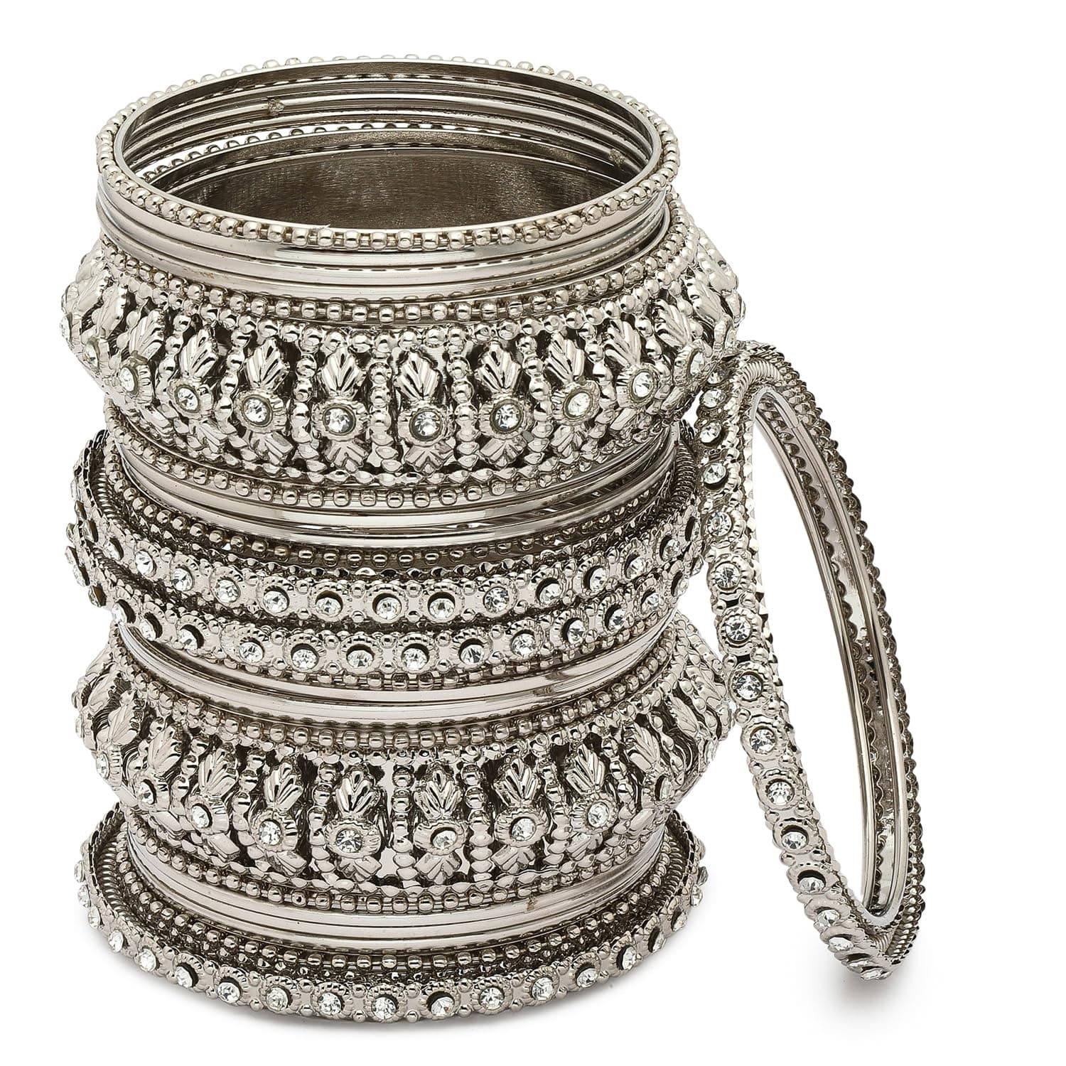 Shining Diva Fashion Latest Antique Silver Plated Set of 26 Stylish Traditional Bangle for Women (16106b_2.6)