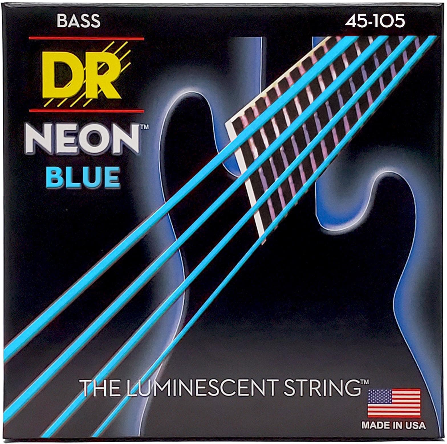 DR Strings NBB-45 Neon Blue Coated Nickel-Plated Steel Bass Guitar 4 Strings 45-105, Medium