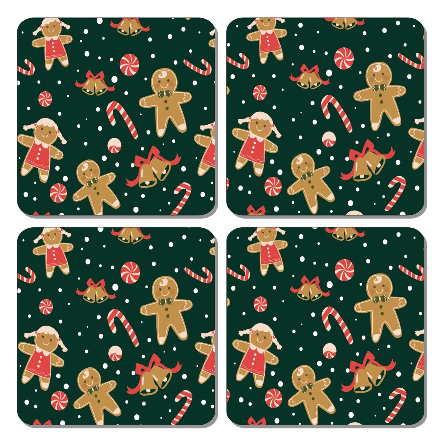 Family Shoping Christmas Decorations Items for Home Chrismtas Printed Wooden Coaster Set of 4 for Dinning Table Office Home for Christmas Gift Items from Secret Santa