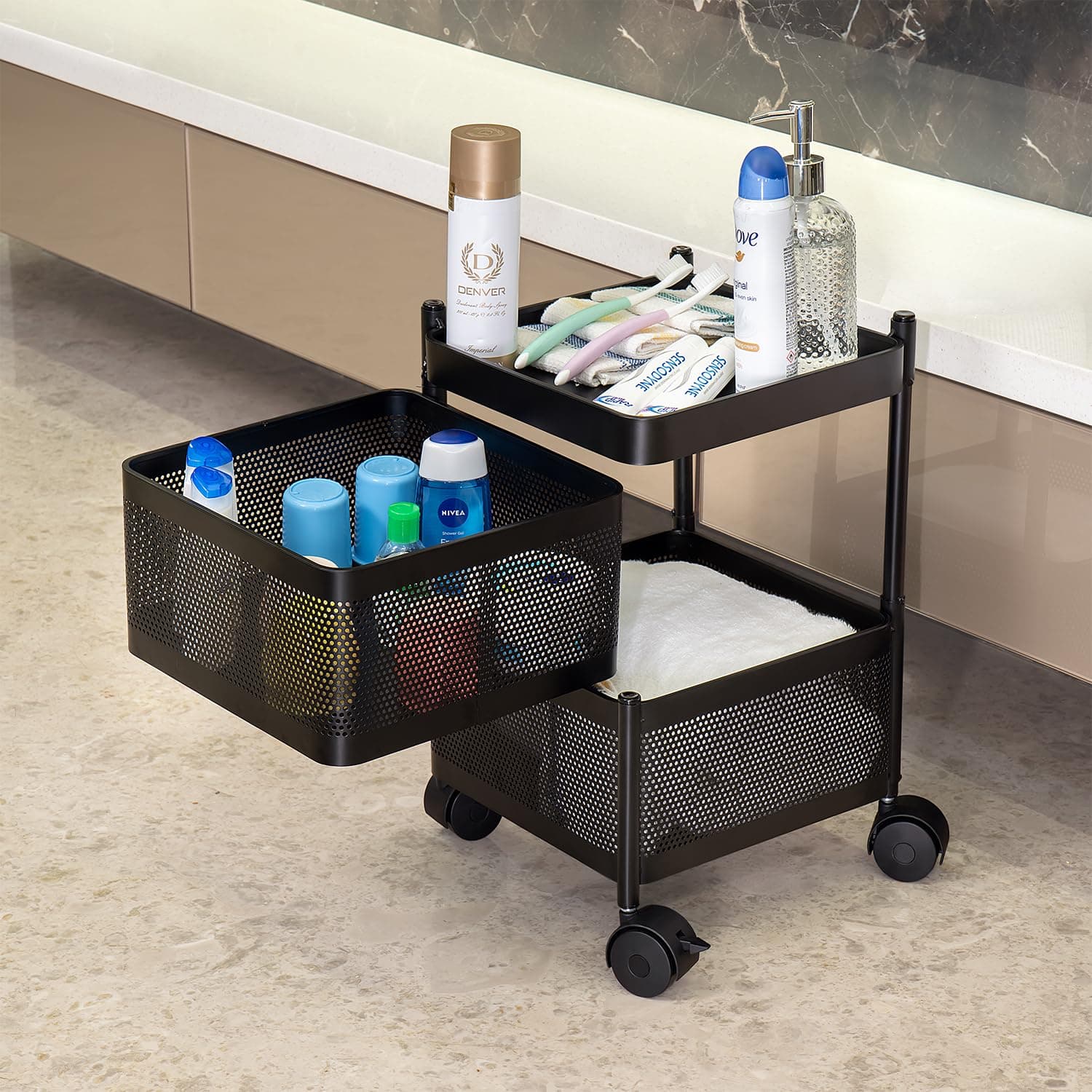 Kitchenwell Multi-Purpose Trolley Storage Organizer and Kitchen Accessories Items for Kitchen Storage Rack Square