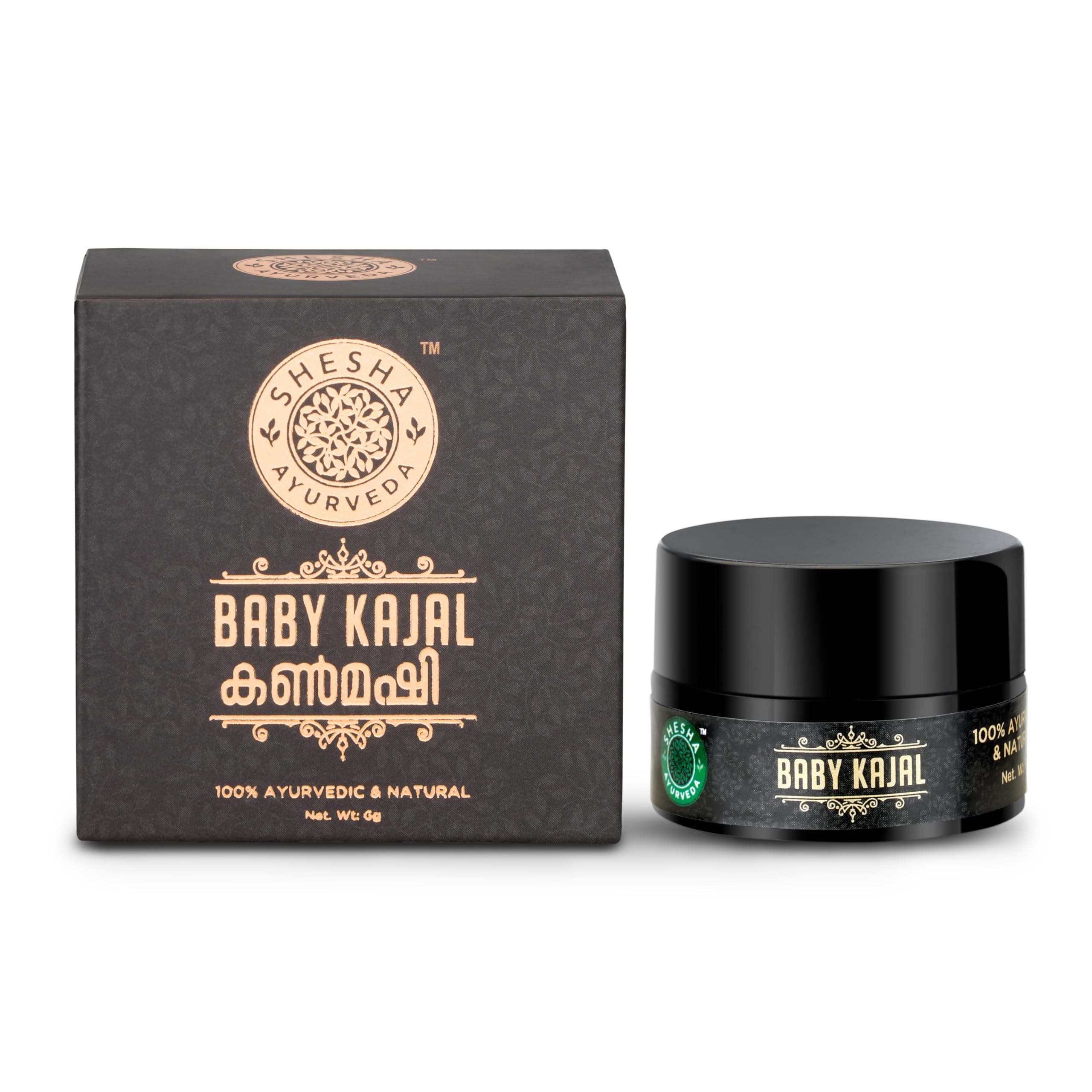 Shesha Ayurveda Baby Kajal -Tear Free- 100% Natural and Ayurvedic -6G in Glass Jar