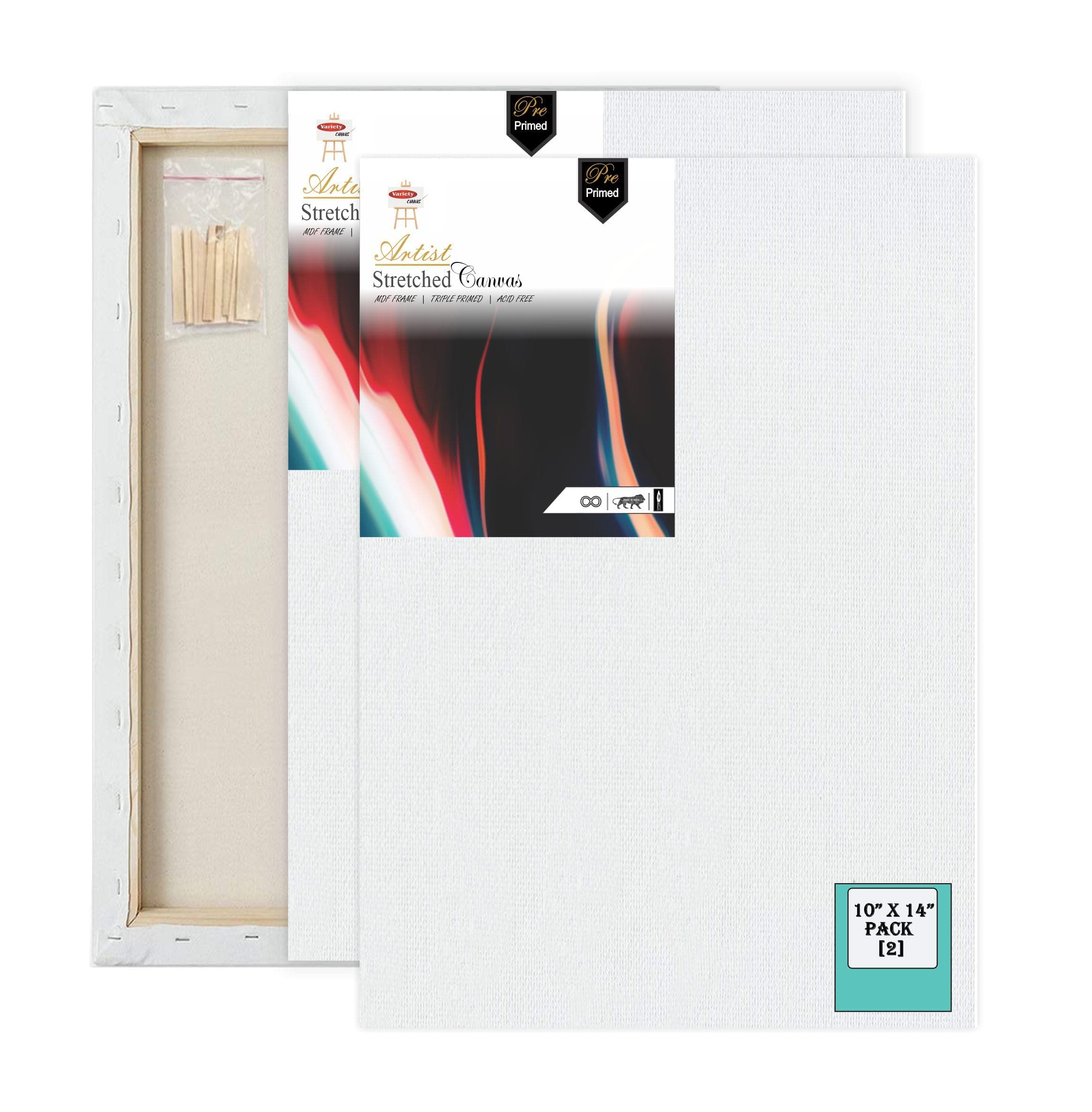 Variety Canvas 10 x 14 Inch 2 Piece Pre Stretched Canvas Board for Painting with Wooden Frame