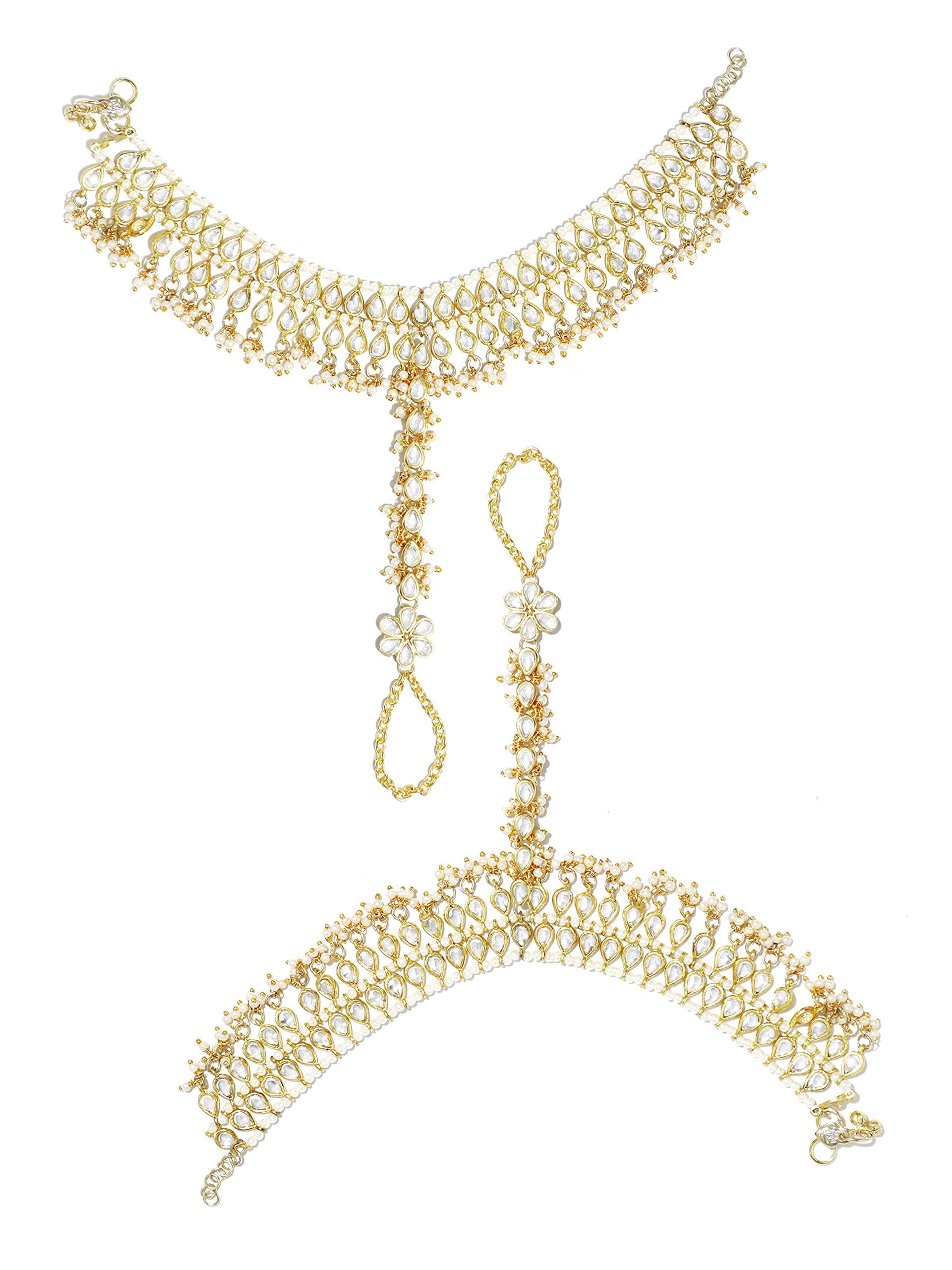 Karatcart Gold Plated Tassel Beads Kundan Anklets For Women