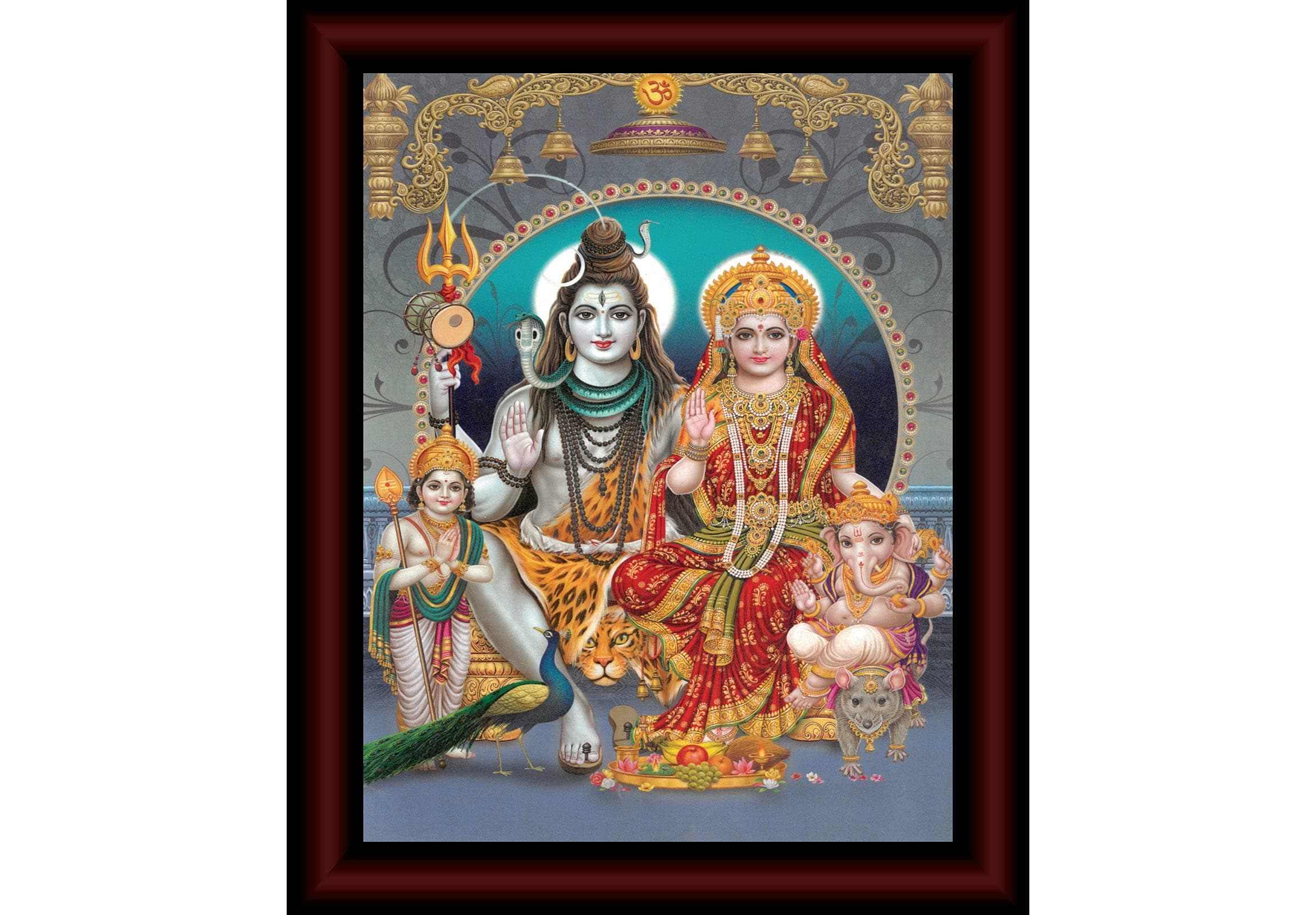 SAF Lord Shiva Pariwar Sparkle Coated Digital Reprint Painting (13.25 inch x 9.25 inch) SANFR6923, Religious, Multicolour