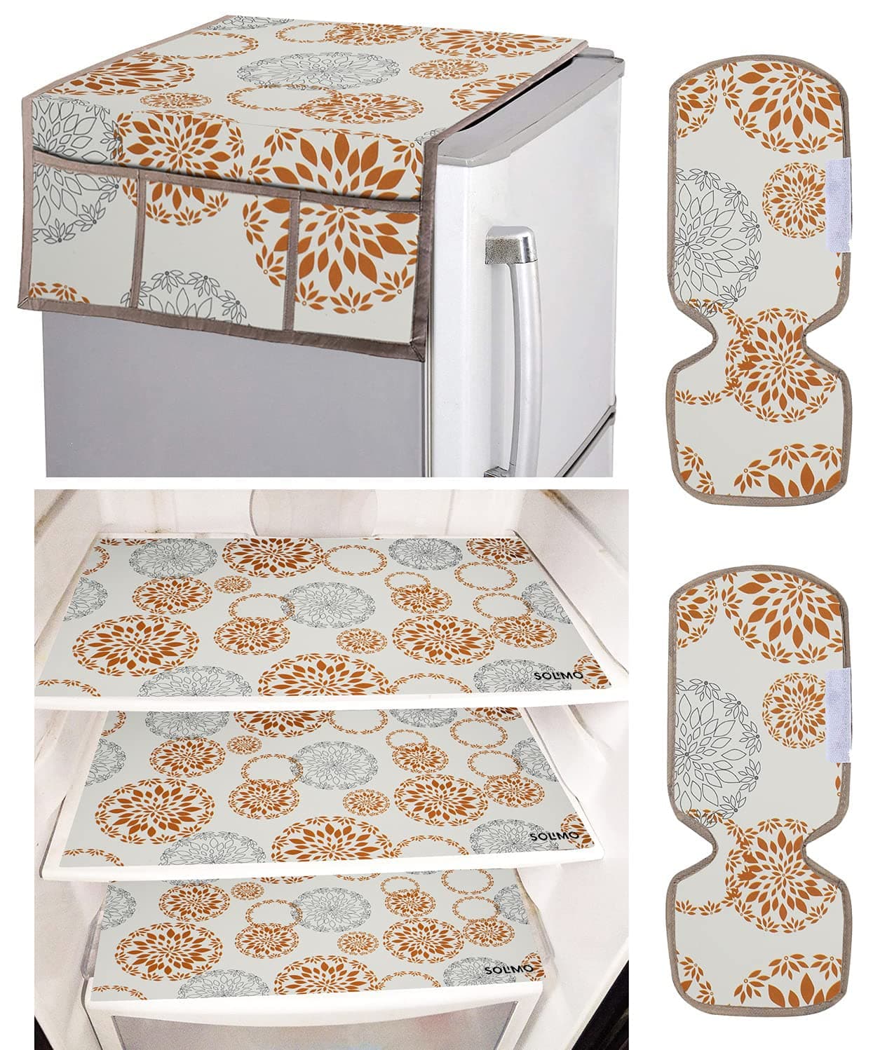 Amazon Brand - Solimo Standard PVC Fridge Top Cover with 3 Fridge Mats & 2 Handle Covers - White