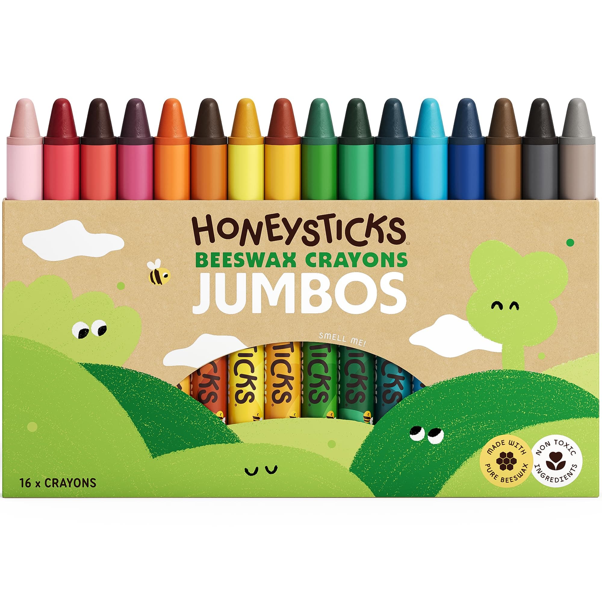 Honeysticks Jumbo Crayons (16 Pack) - Non Toxic Crayons, 100% Pure Beeswax