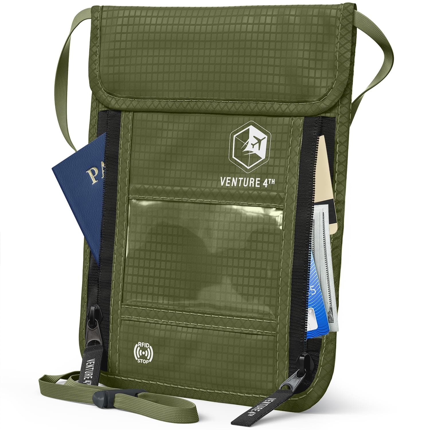 VENTURE 4TH Passport Holder Neck Wallet with RFID Blocking – Hidden Neck Pouch (Army Green)
