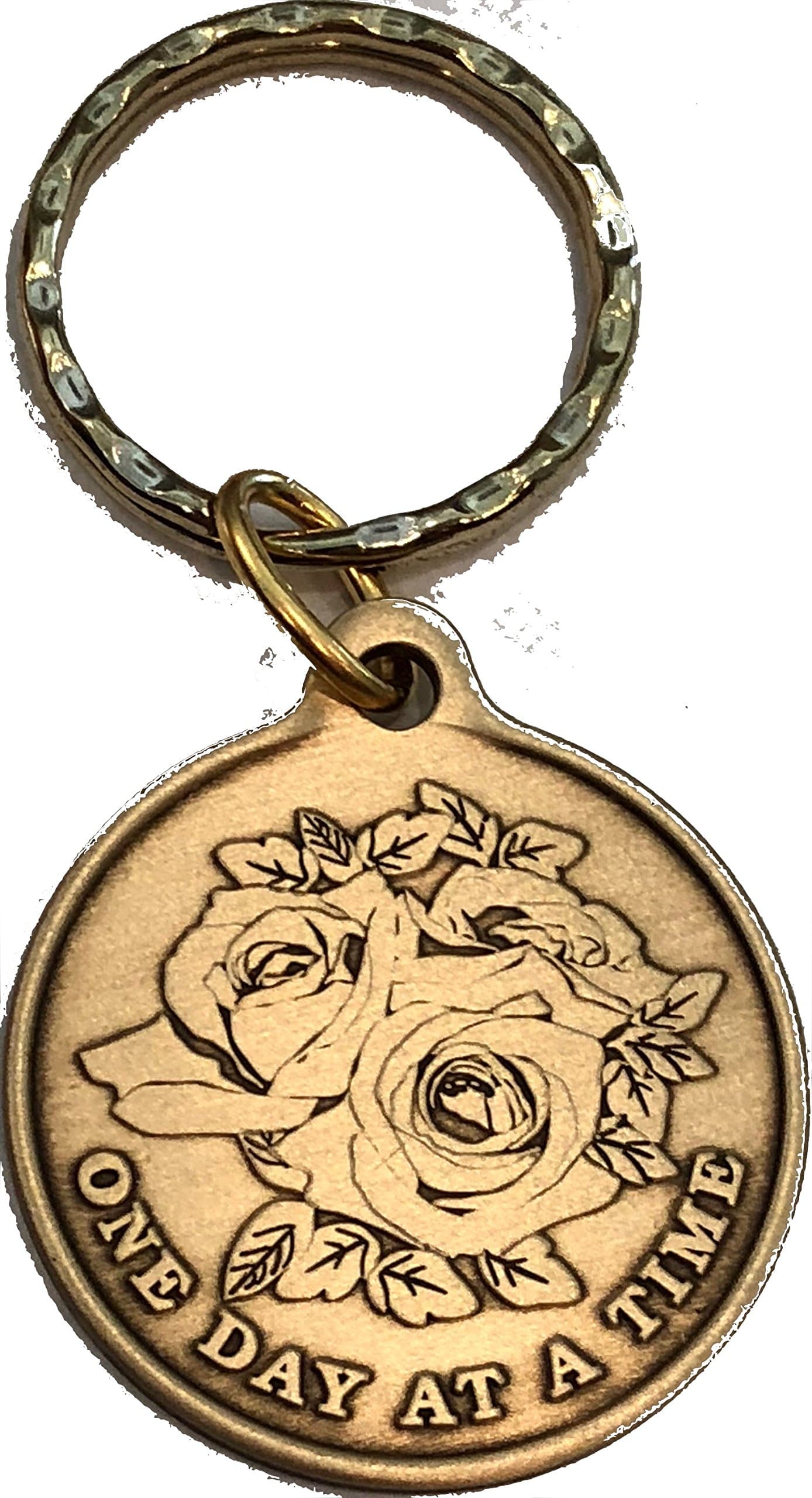 RecoveryChip Rose One Day At A Time Bronze Keychain With Serenity Prayer