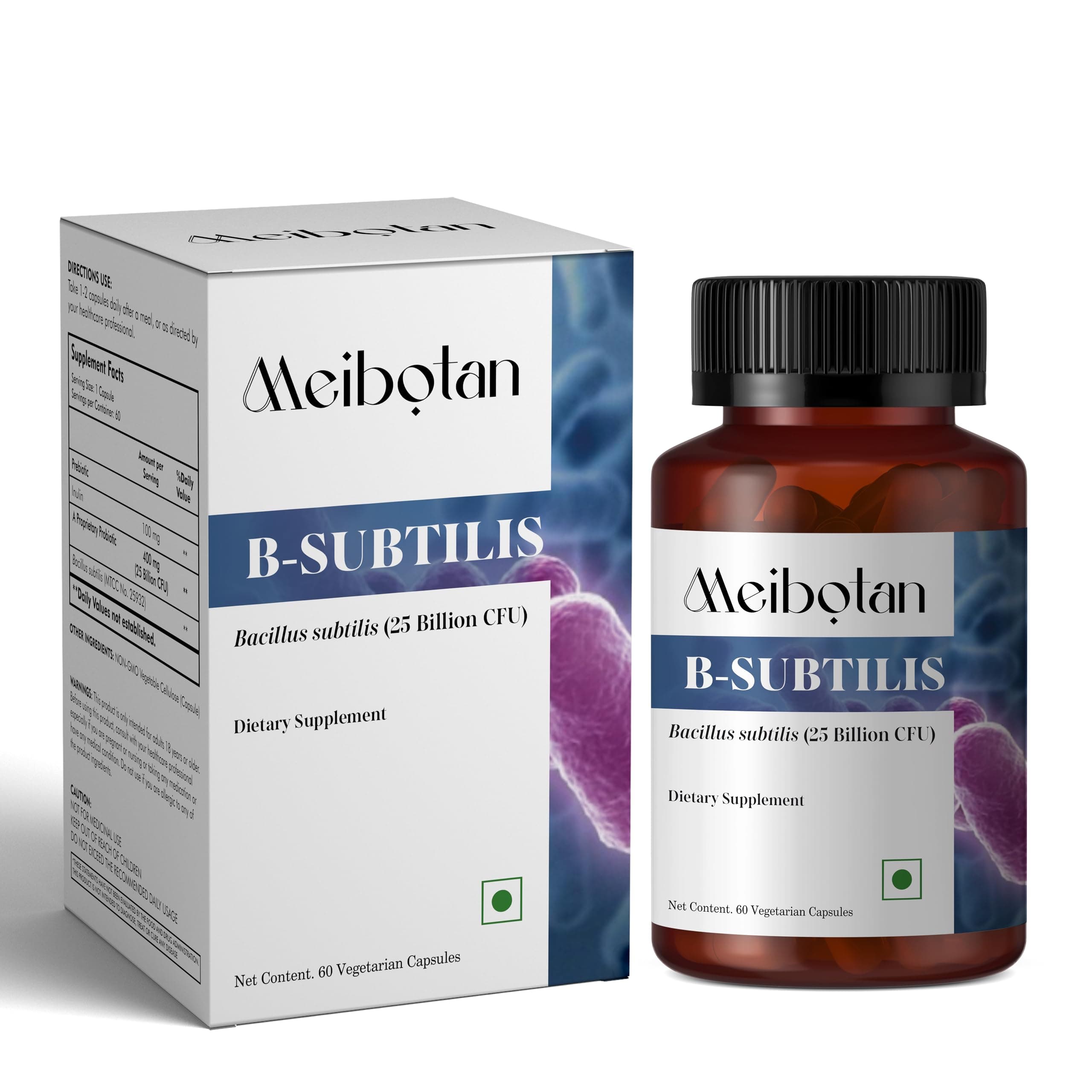 MEIBOTAN Bacillus Subtilis 25 Billion Enhance immunity | For Both Men & Women- 60 Veg Capsules