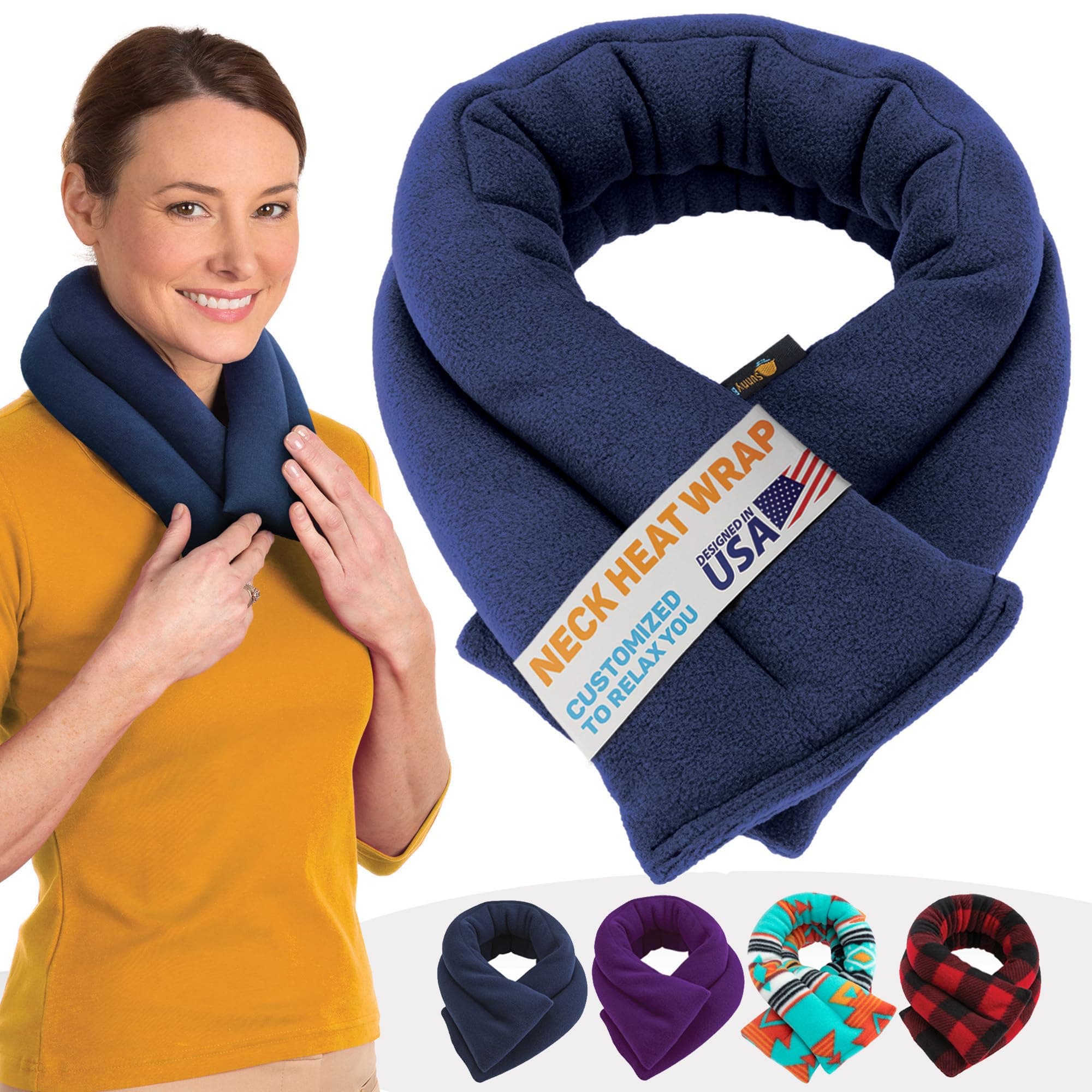 Midnight Blue: Sunny Bay Extra Long Neck Heating Wrap, Wheat Filled (Midnight Blue)