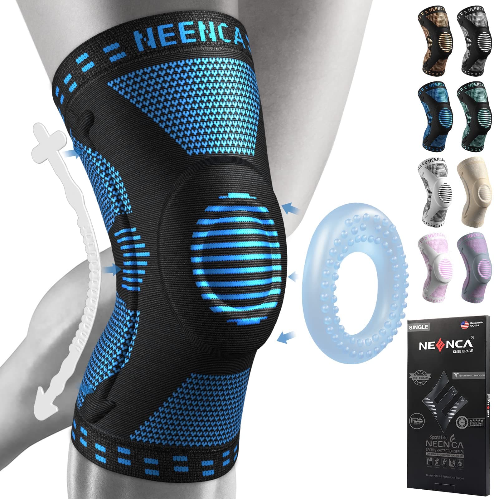 NEENCA Professional Knee Brace, Compression Knee Sleeve with Patella Gel Pad & Side Stabilizers, Knee Support Bandage for Pain Relief, Medical Knee Pad for Running, Workout, Arthritis, Joint Recovery