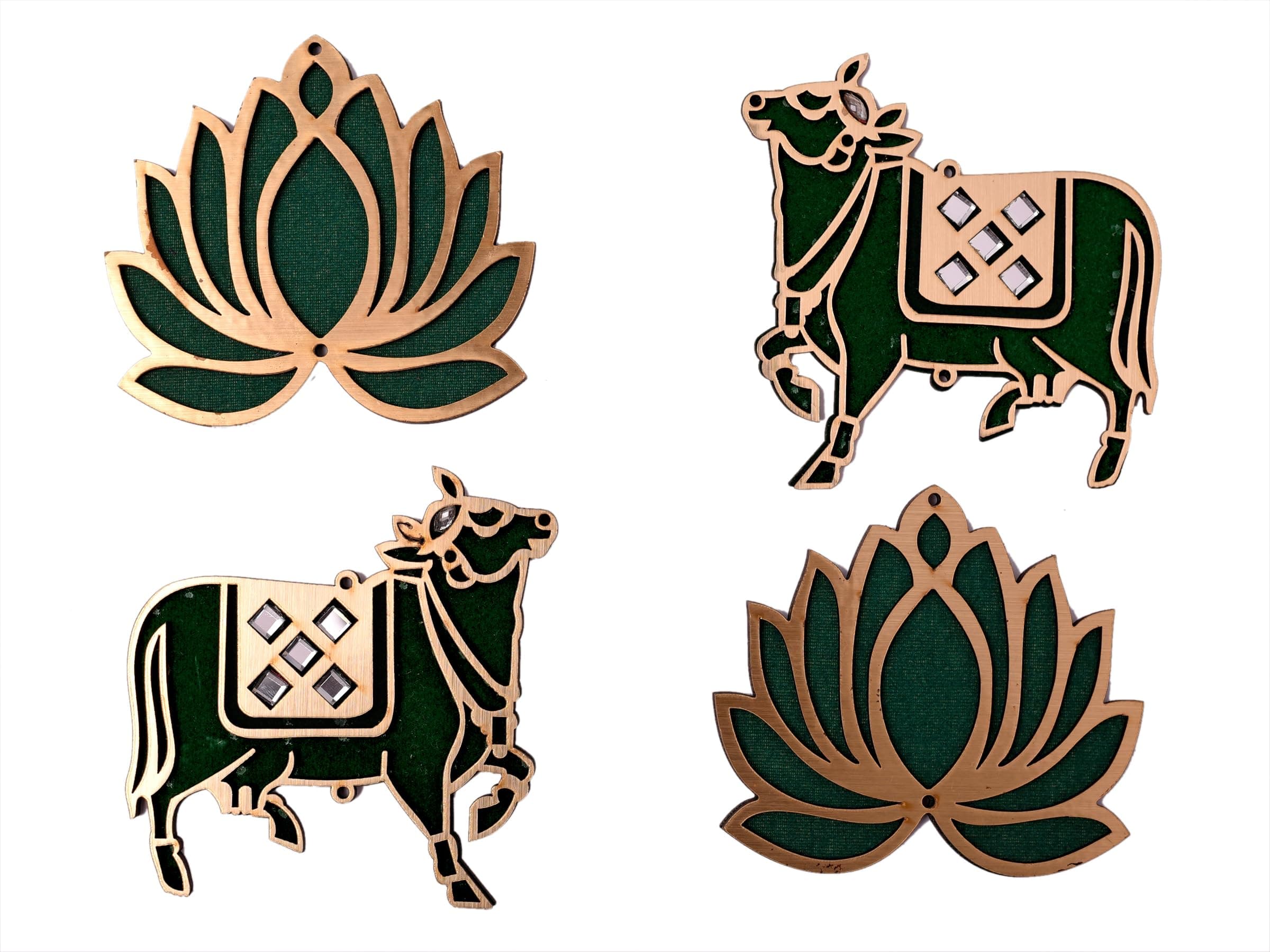 Kavya Fashion Set of 10(10 Cow & 10 Lotus) Lotus & Cow MDF Wooden Cutout|DIY Rangoli Kit|Decoration for Diwali|for Rangoli, Pooja, Decorations, Festival Gift, Wedding Decorations.Designer