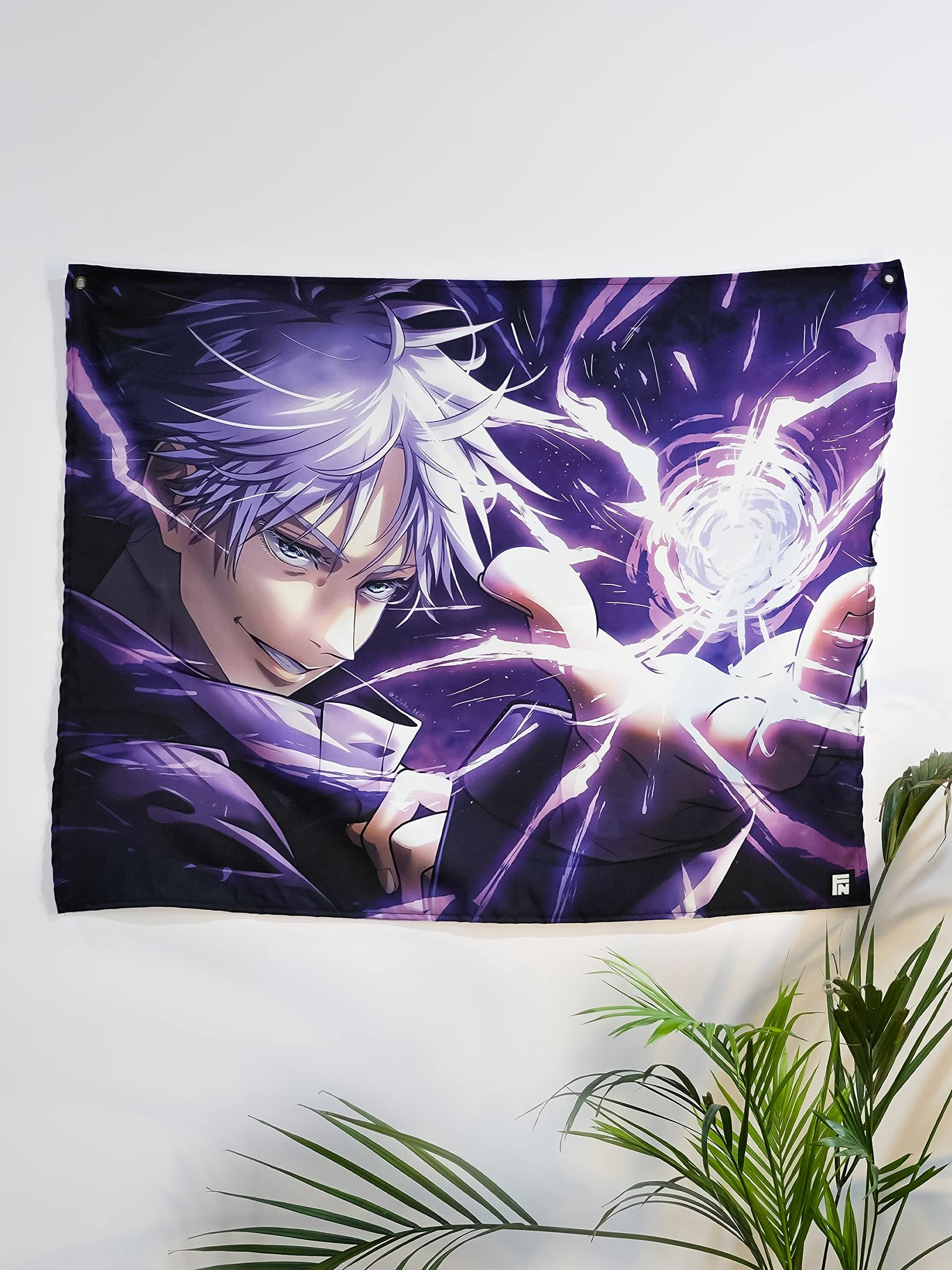 FADDY NATIVE Anime Inspired Strongest Sorcerer Satin Fabric Flag Anime Theme Backdrop Art Wall Hanging Room Decor For Bedroom Living Room - 27.5 X 35.5 Inch