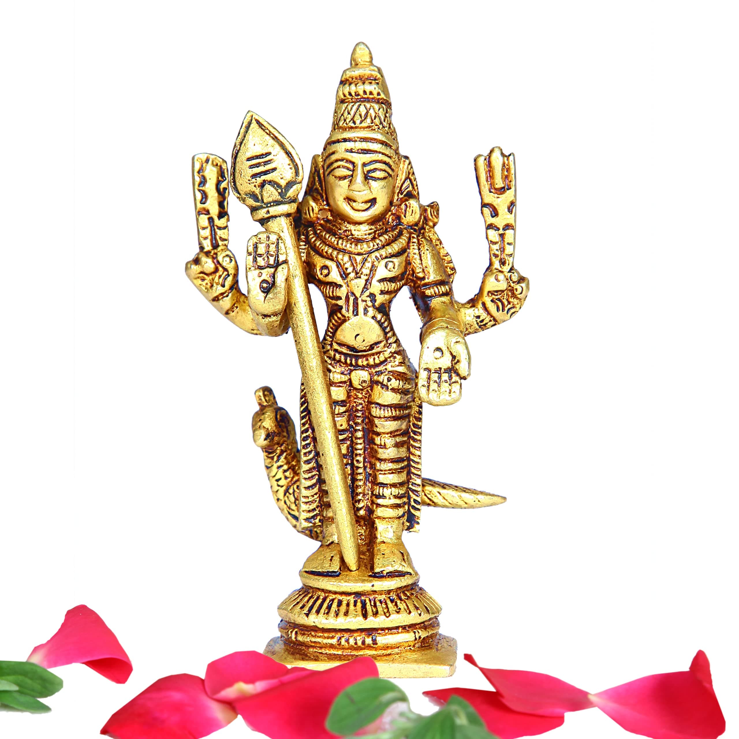 anciently Murugan Idol Brass Mini | Mini Lord Murugan Statue | Karthikeyan Idol | Mini Murugan Silai Brass 8 CM Height Brass Gold Colour 1 Piece, Religious