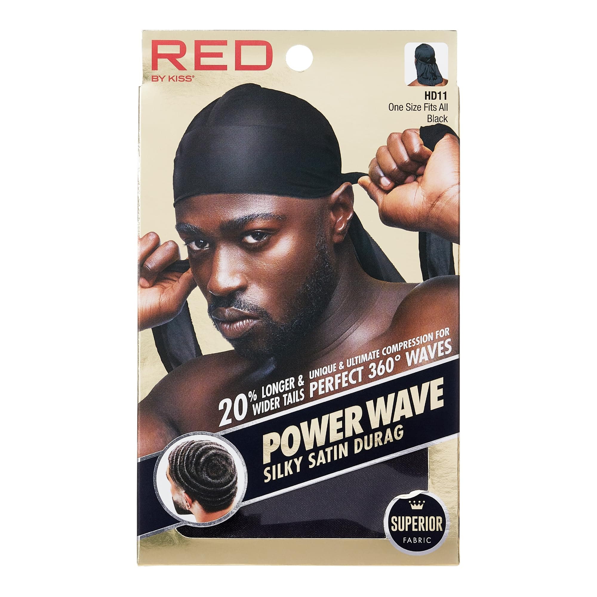 Red Kiss Black: Red By Kiss Power Wave Silky Satin Durag Extra Long Tails, Black