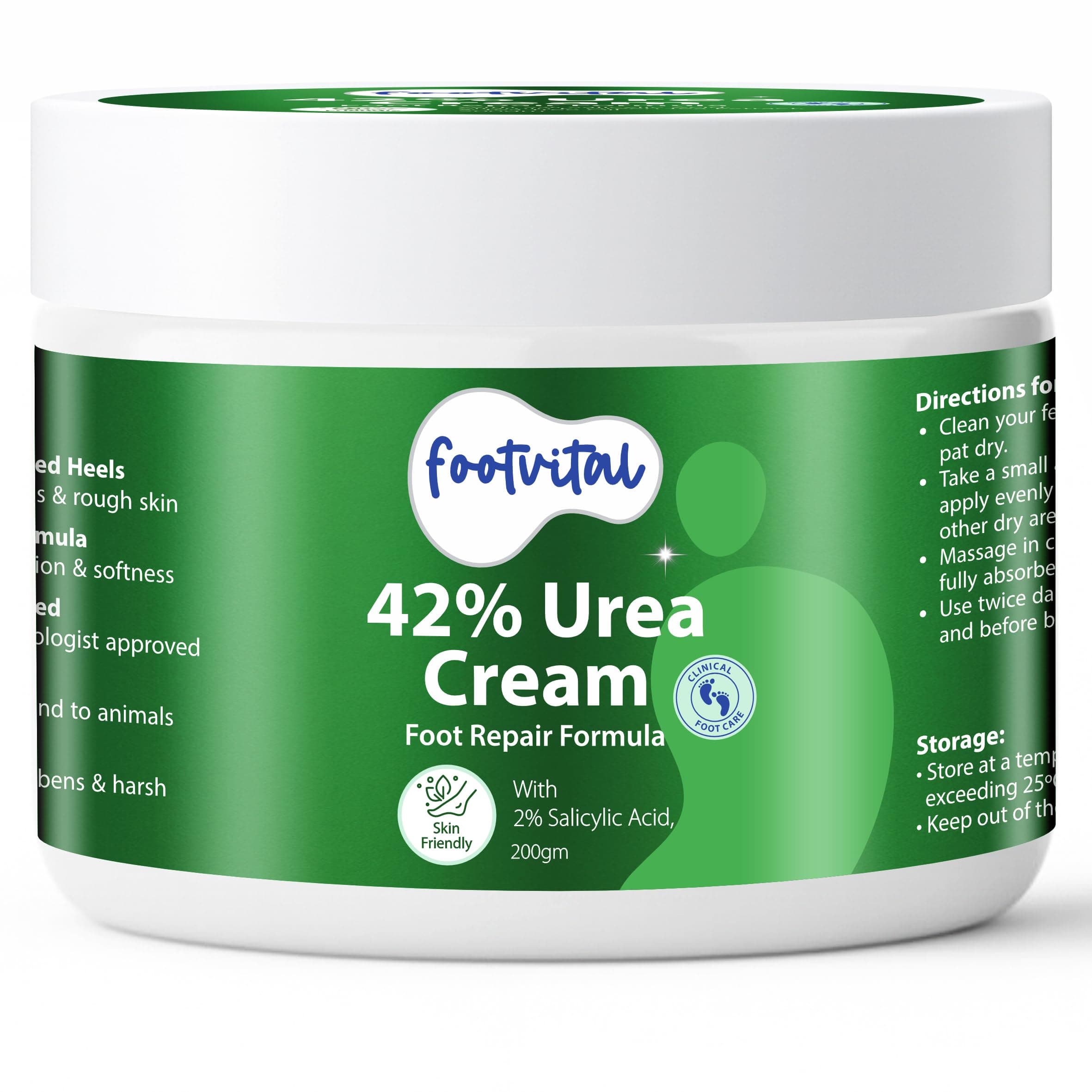 Footvital 42% Urea Cream for cracked heels with 2% Salicylic Acid 200 g | intensive foot repair formula | skin-friendly | dermatologist-approved