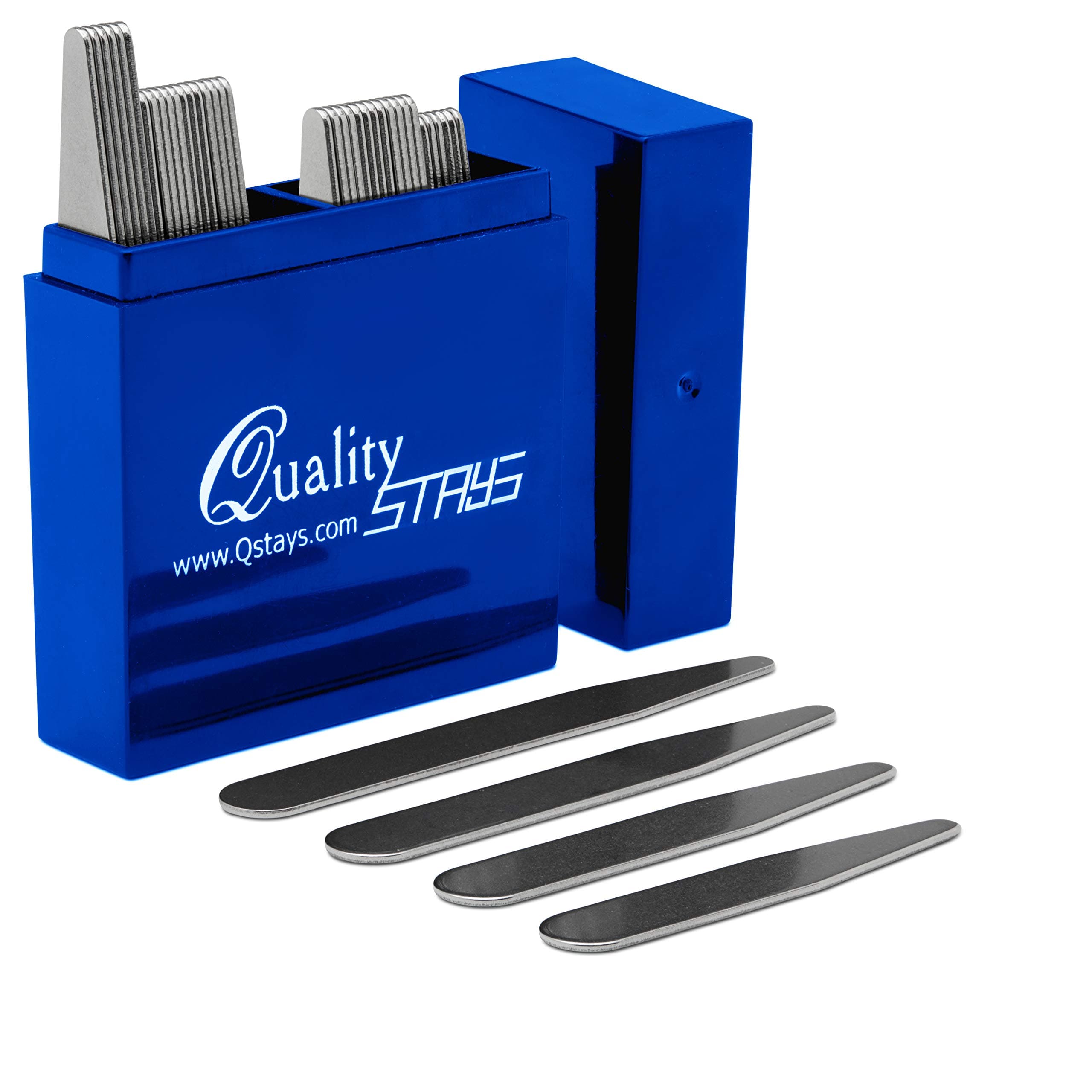 36 Metal Collar Stays in Clear Plastic Box, Order the Sizes You Need. By Smooth Stays (6 - 2.2", 12 - 2.5", 12 - 2.75", 6 - 3")