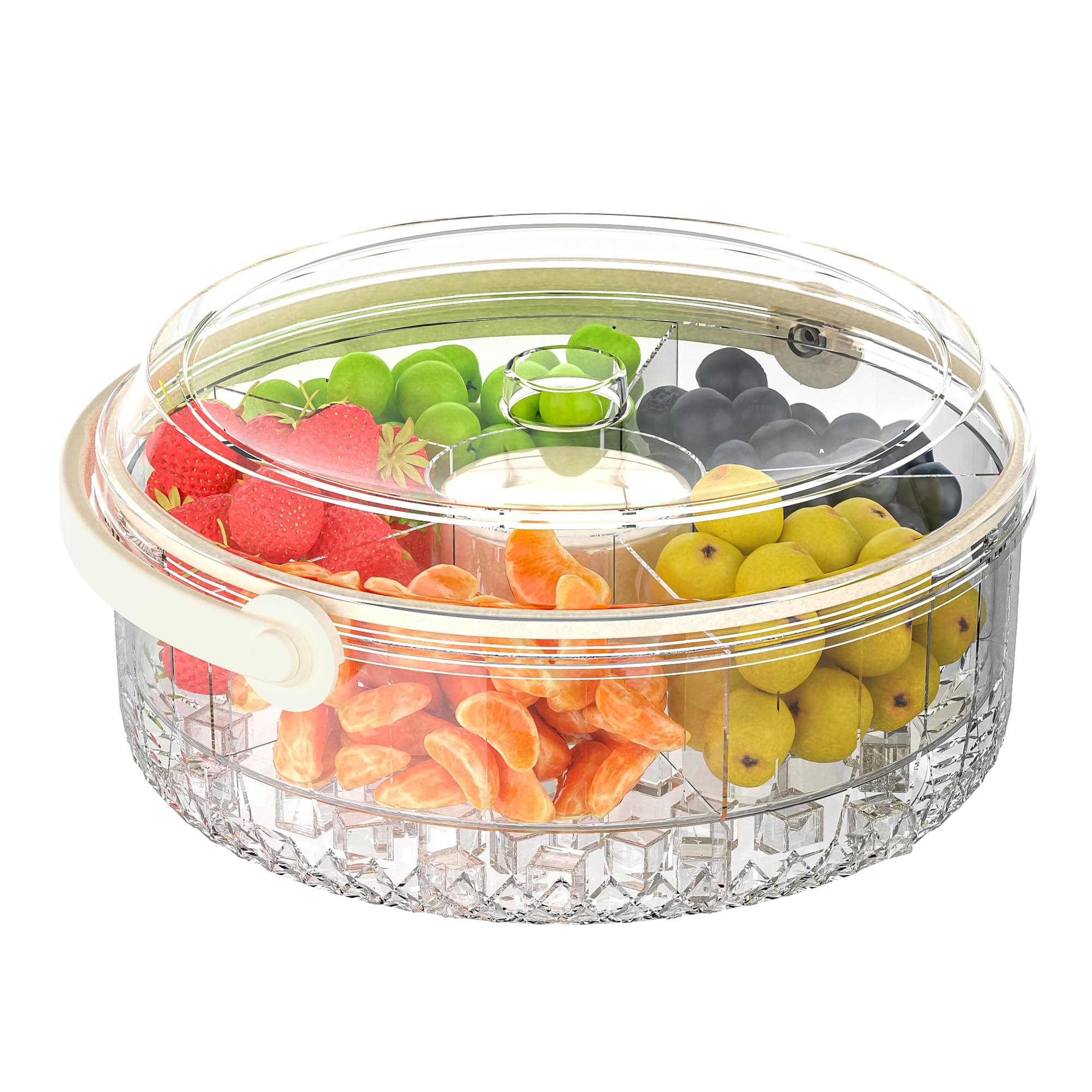 Fruit Ice Serving Tray, Chilled Veggie Tray, Shrimp Cocktail Serving Dish, Appetizer Serving Platter for Parties, with Lid and 5 Compartments