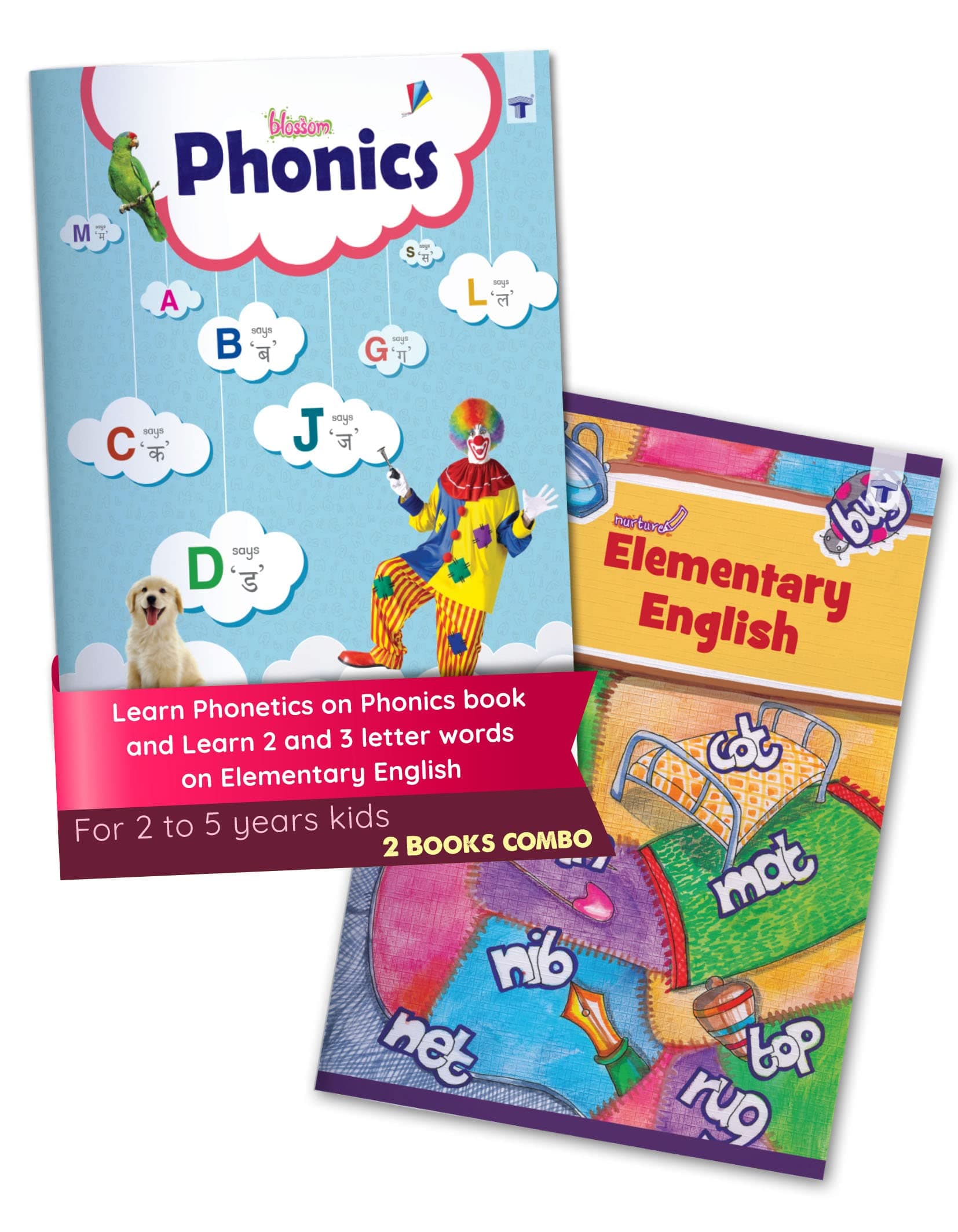 English Phonics Books for Kids | Learn Basic English ABCD Letters, 2 and 3 Letter Words with various Alphabet Sounds | 3 to 7 Year Old | Pre Primary, Preschool, Kindergarten and Nursery Children | Pack of 2 Books