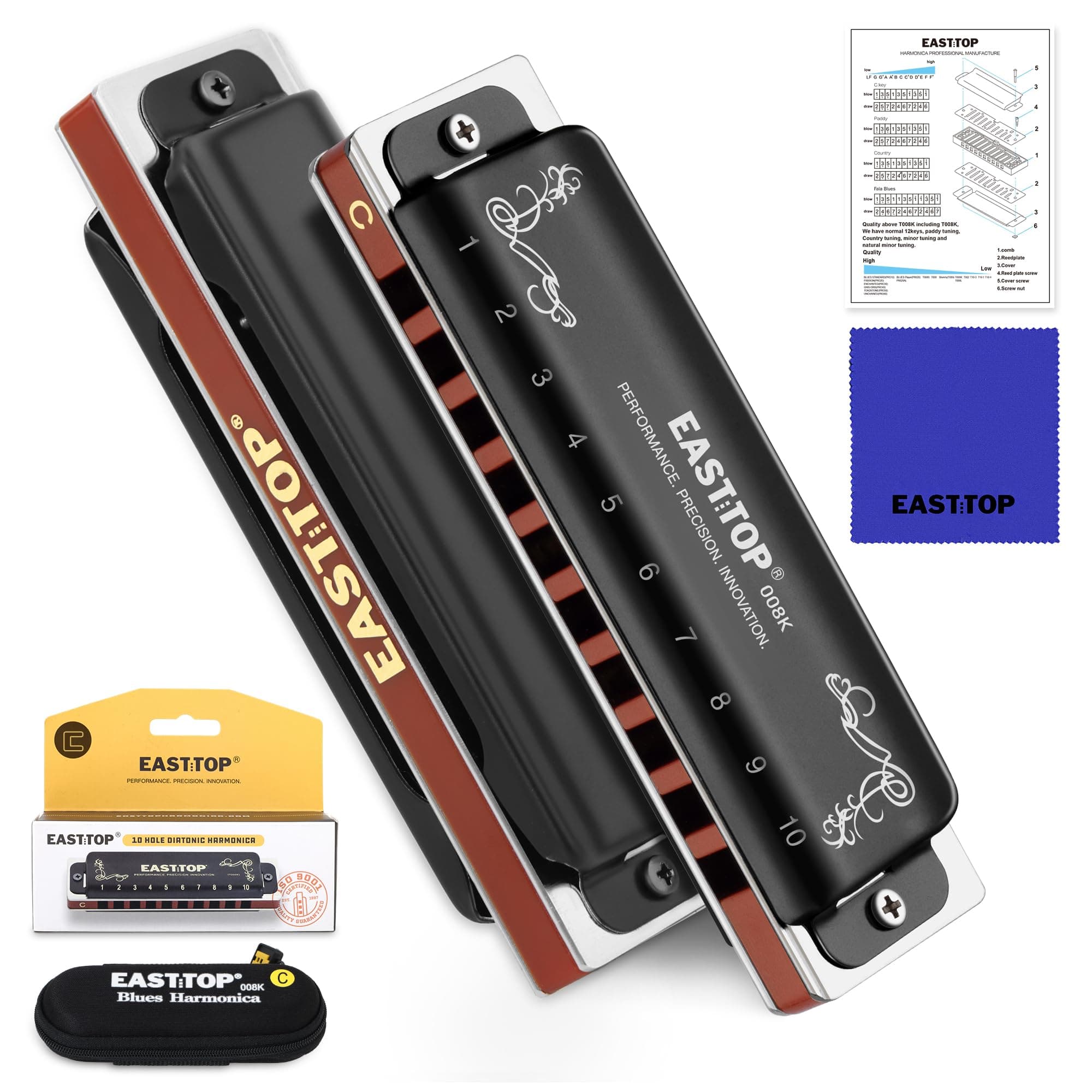 East top Harmonica C, Updated Diatonic Harmonica C Key 10 Holes 20 Tones Professional Blues Harp Diatonic Mouth Organ, Blues harmonica for Adults, Professionals, Beginners and Students