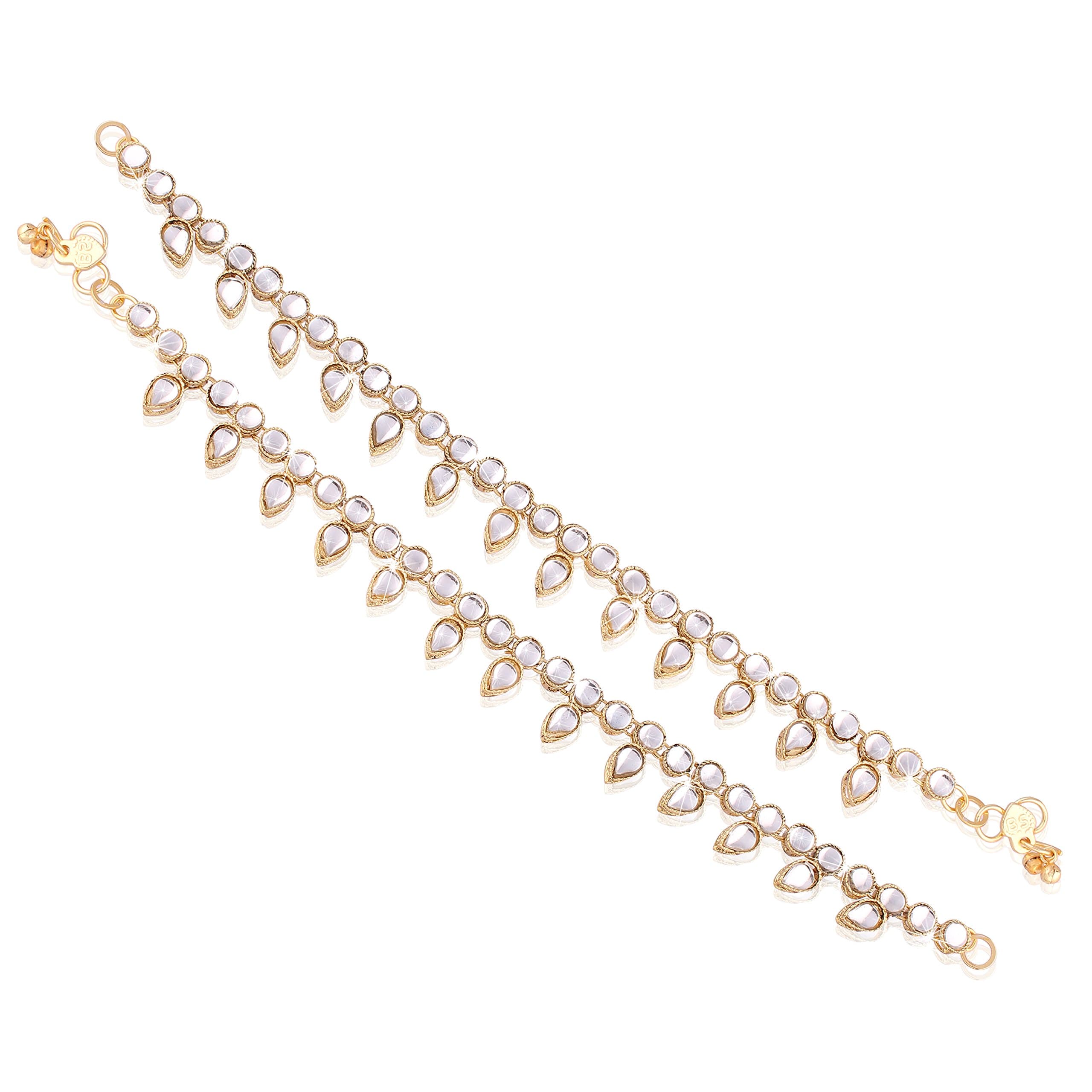 I Jewels Traditional Gold Plated Kundan Payal Anklets Jewellery for Women & Girls (A015LW)