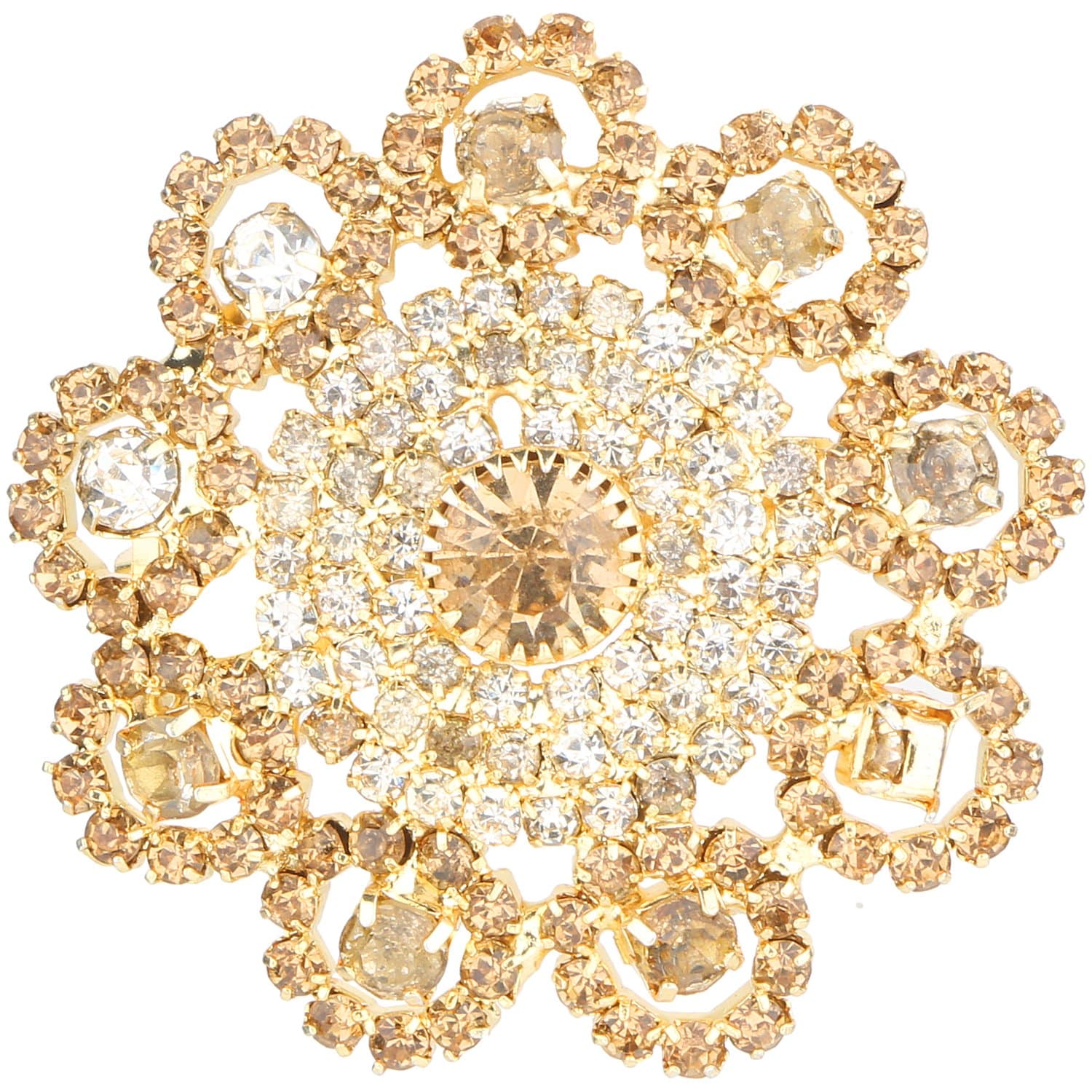 Accessher Traditional Gold Plated Dazzling and Sparkling Rhinestones Embellished Floral Design Saree Pin for Women/Kurta Brooch for Men/Garment Accessory Pack of 1