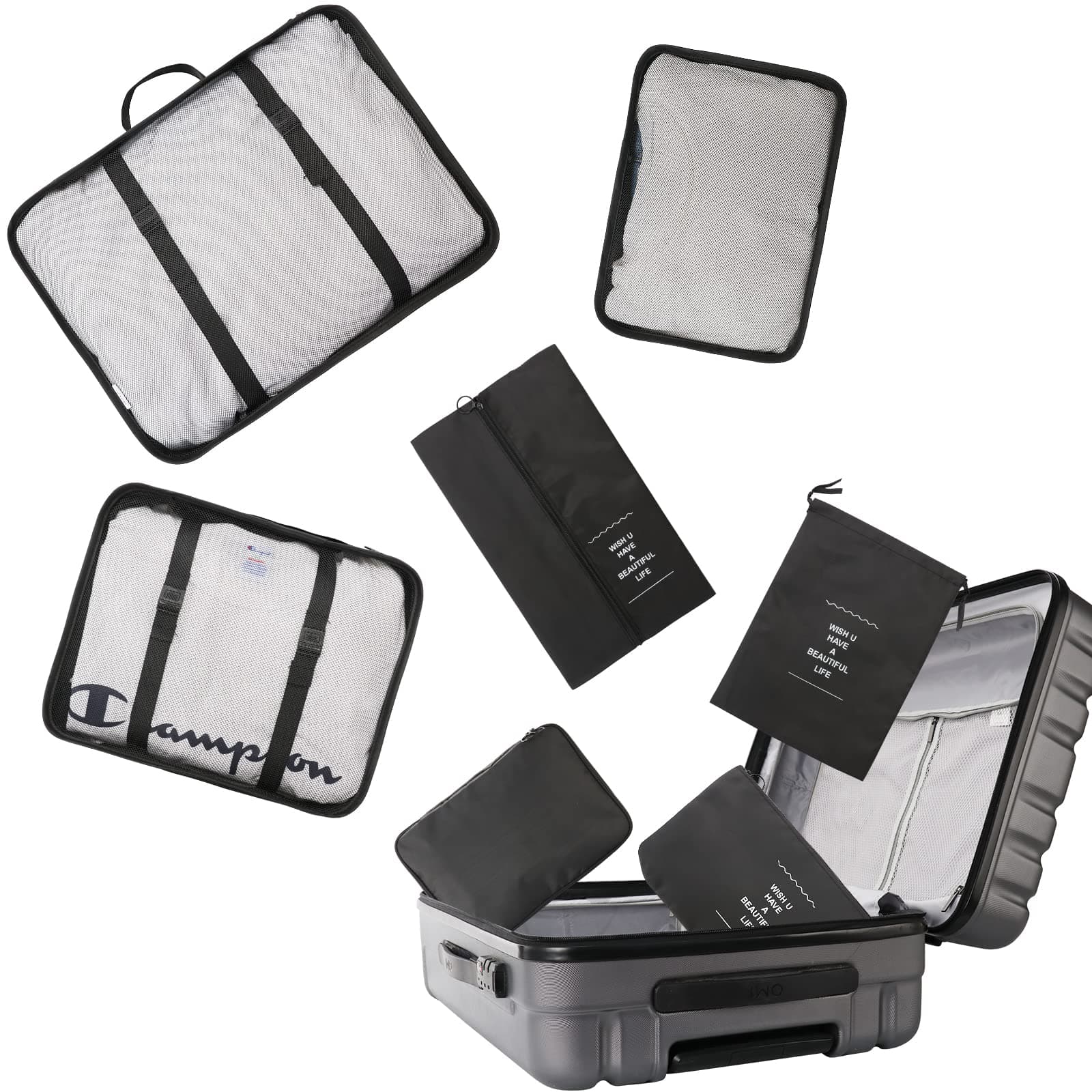 TWINRUCHU 7 Set Packing Cubes Foldable Lightweight Luggage Storage Bag Suitcases for Travel Accessories (XL-Large, Large, Medium, Small, Apricot)…