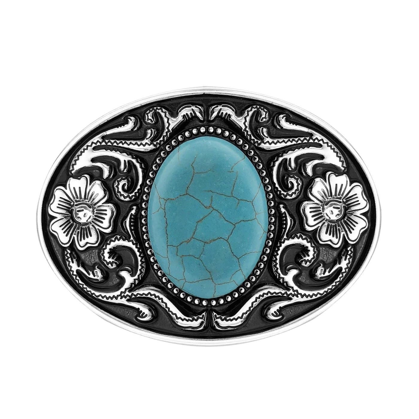 QUKE American Western Cowboy Turquoise Stone Belt Buckle Flower Pattern