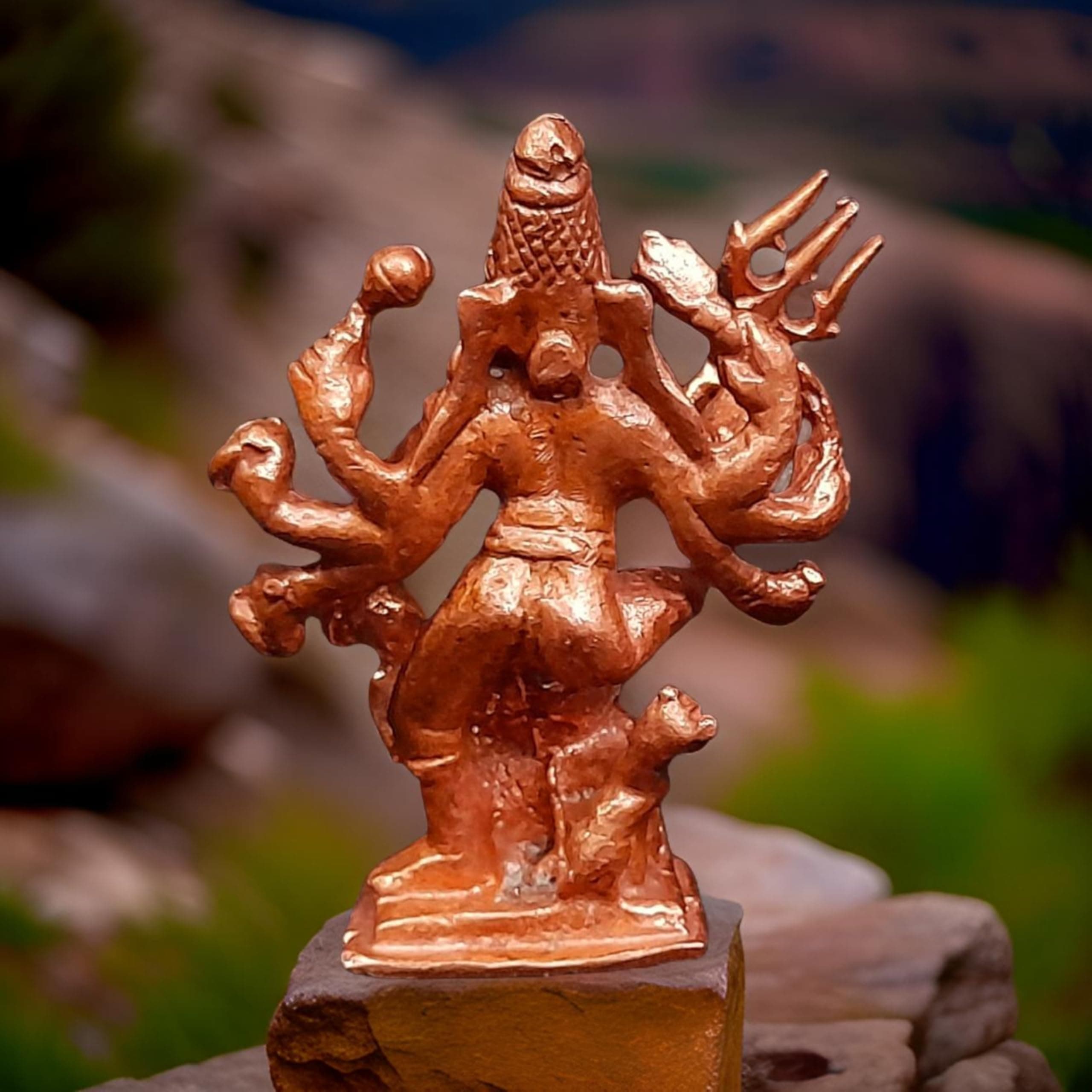 SEARCHERS PARADISE Copper Idols India, 2.3 inches, Handmade Mahishasura Mardhini, 79Grams, Patina Antique Finish, Pack of 1 Piece