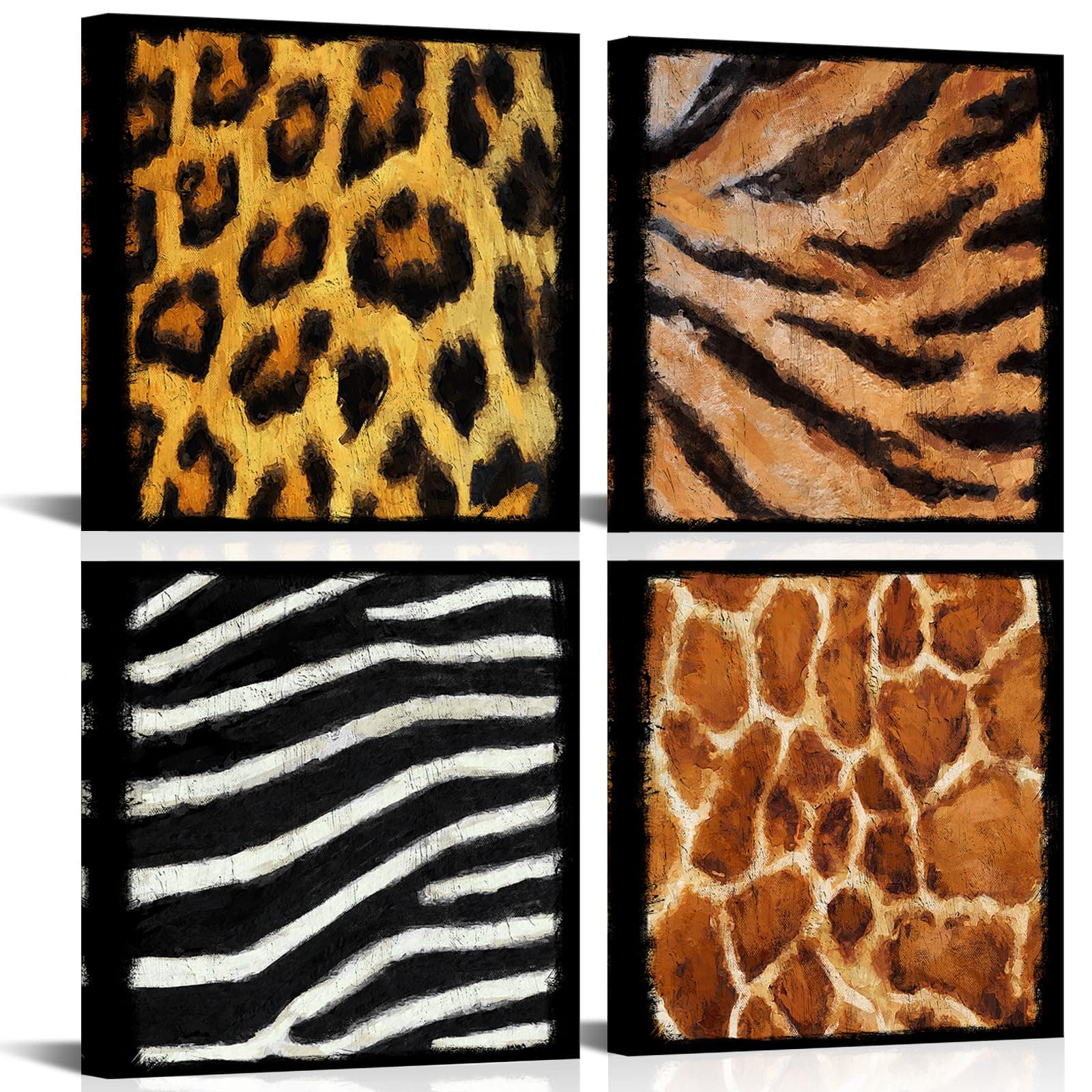 Visual Art Decor African Animal Prints Bathroom Decor Canvas Wall Art Giraffe Leopard Cheetah Zebra 4 Pieces Safari Bedroom Living Room Wall Decor Framed
