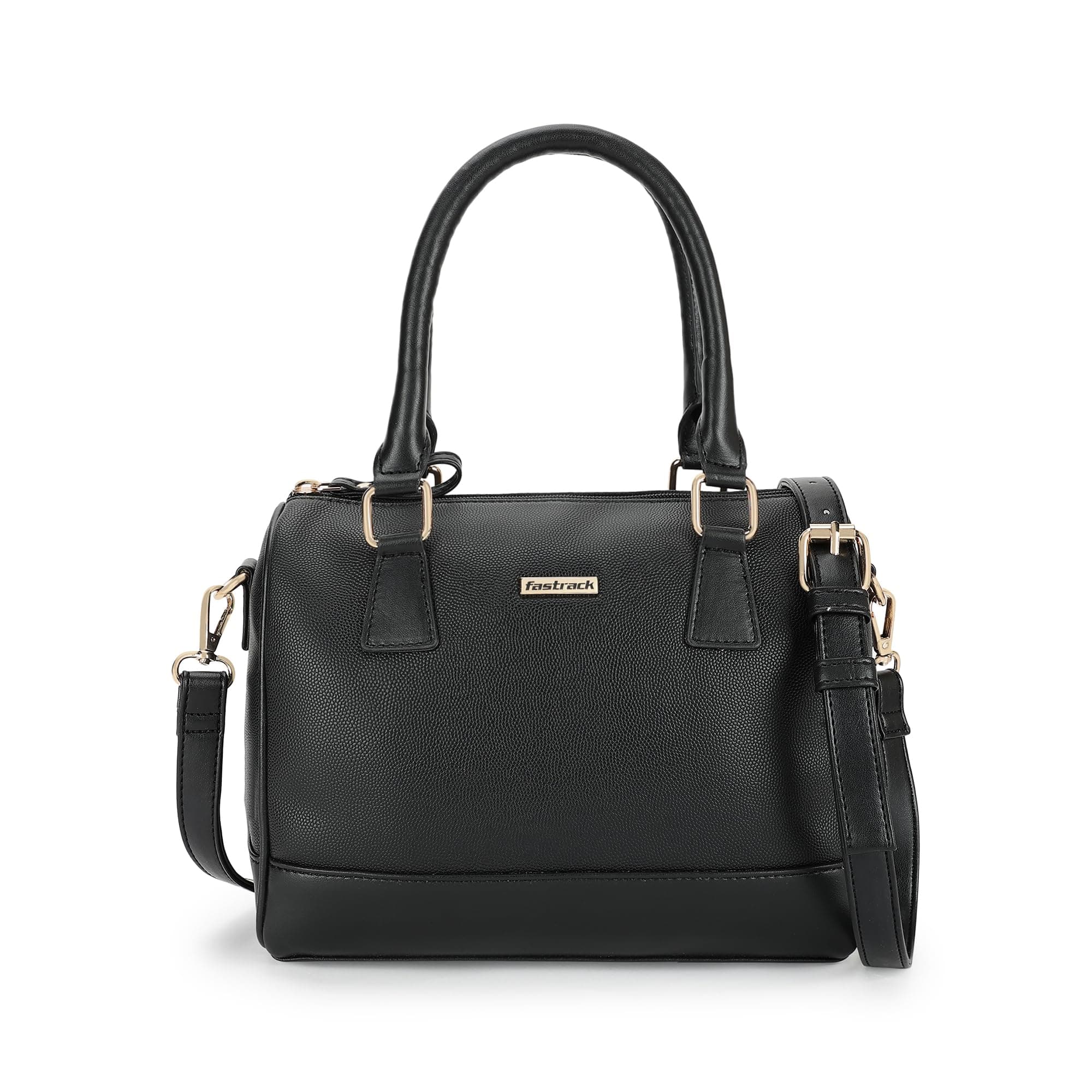 Fastrack Women Carryall Satchel with Top Handles and Adjustable Shoulder Strap - Stylish Barrel Bag with Secure Zip Closure for Everyday Use, Black