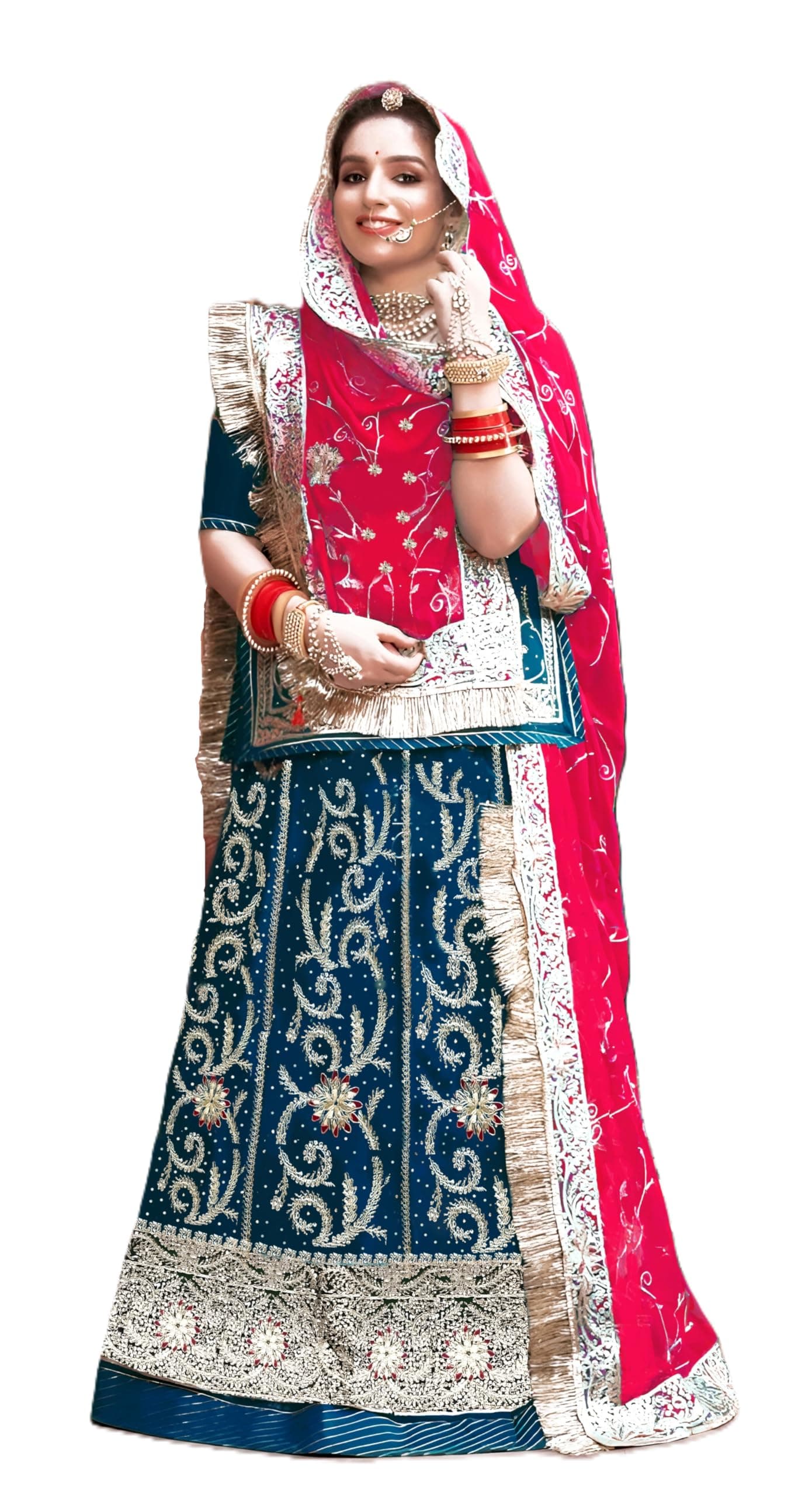 SHYAMLATA Fancy Heavy Embroidery Work Shimmer Silk Semi-stitched Rajputi Poshak For Women Rajasthani Lehenga Choli