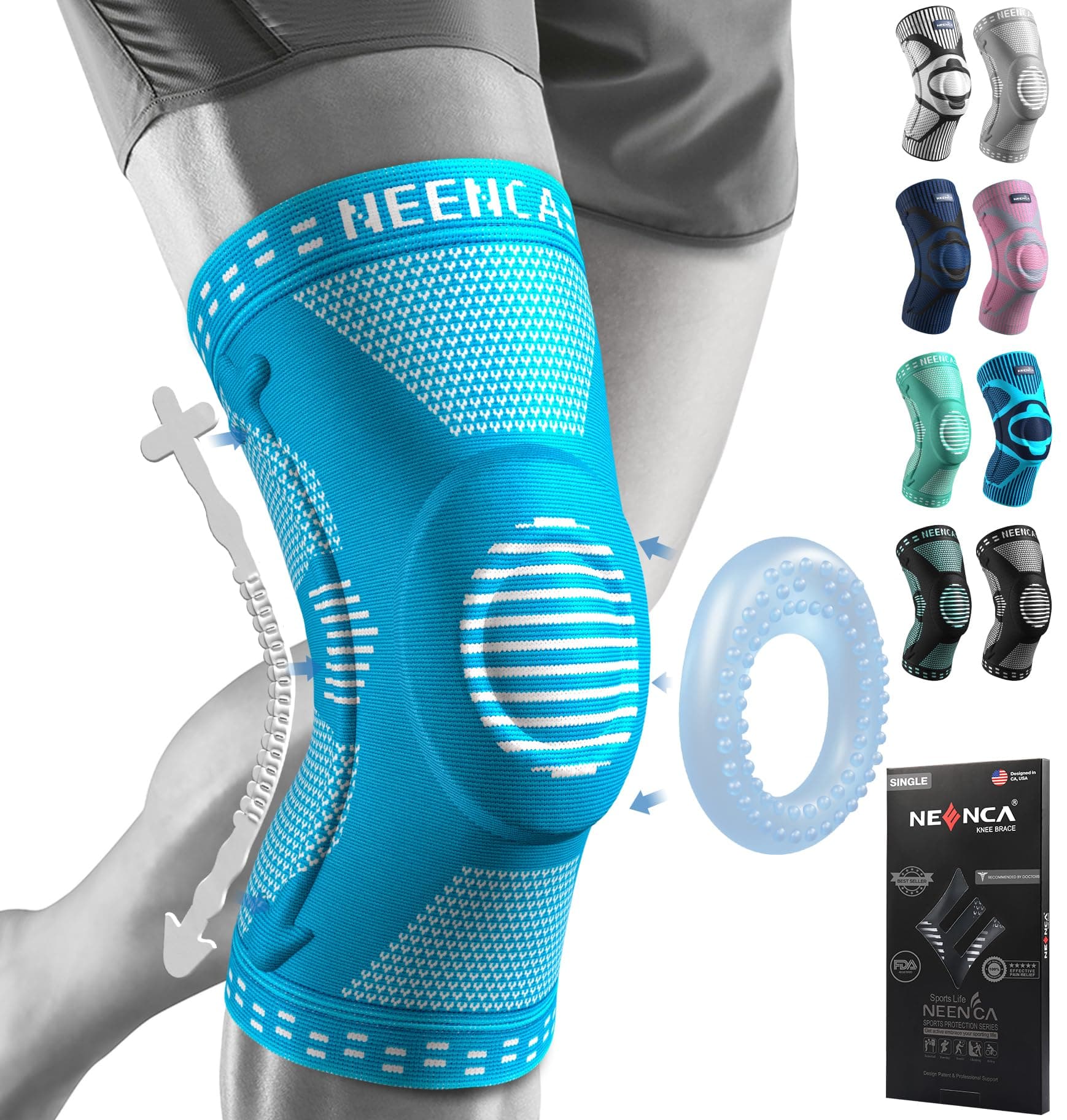 NEENCA Professional Knee Brace, Compression Knee Sleeve with Patella Gel Pad & Side Stabilizers, Knee Support Bandage for Pain Relief, Medical Knee Pad for Running, Workout, Arthritis, Joint Recovery