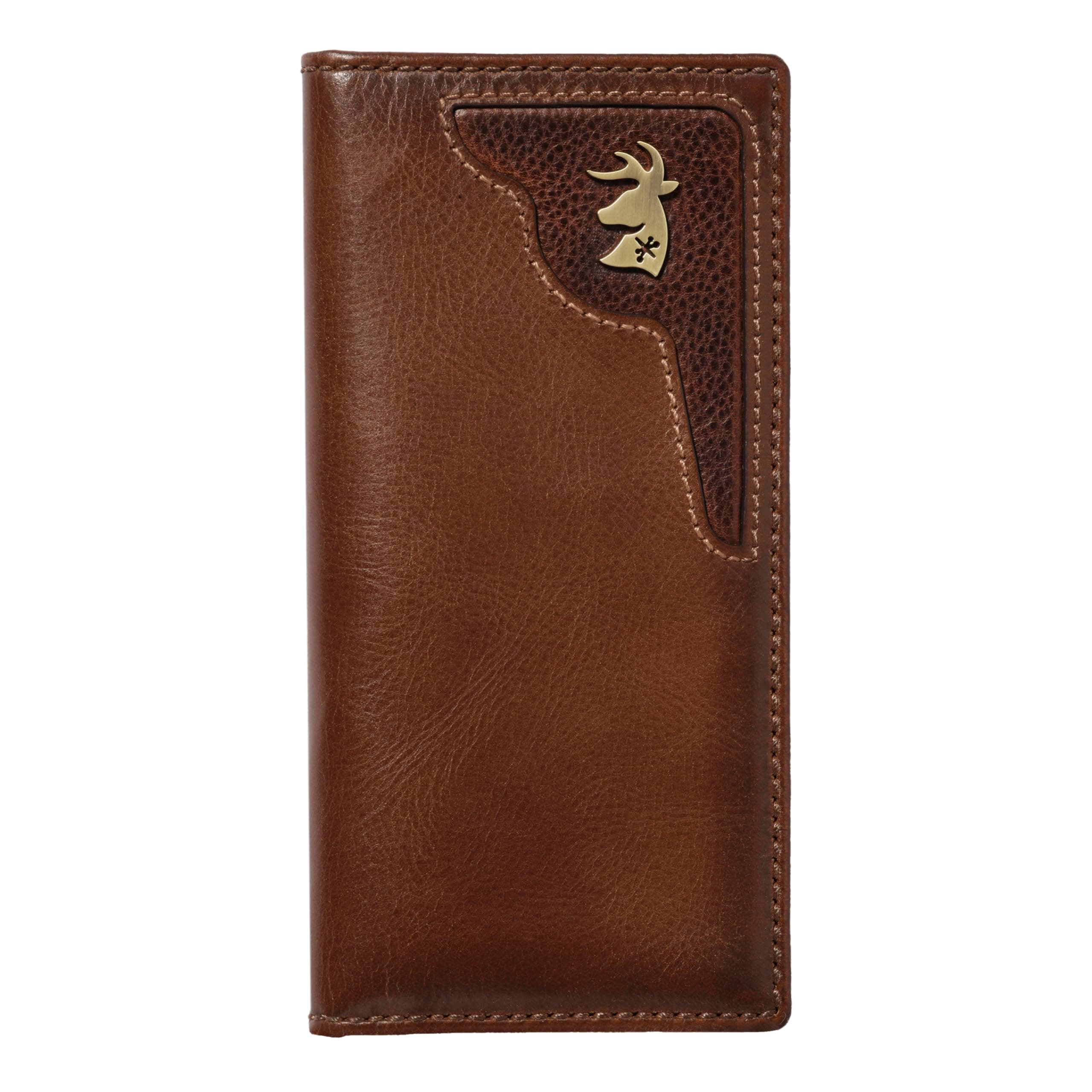 House of Jack Co. Long Wallet For Men | Full Grain Leather With Hand Burnished Finish | Long Bifold Wallet | Rodeo Wallet | Deer Hunter Gift, Brown, 3.5" L × 6.9" H, Deer Ornament