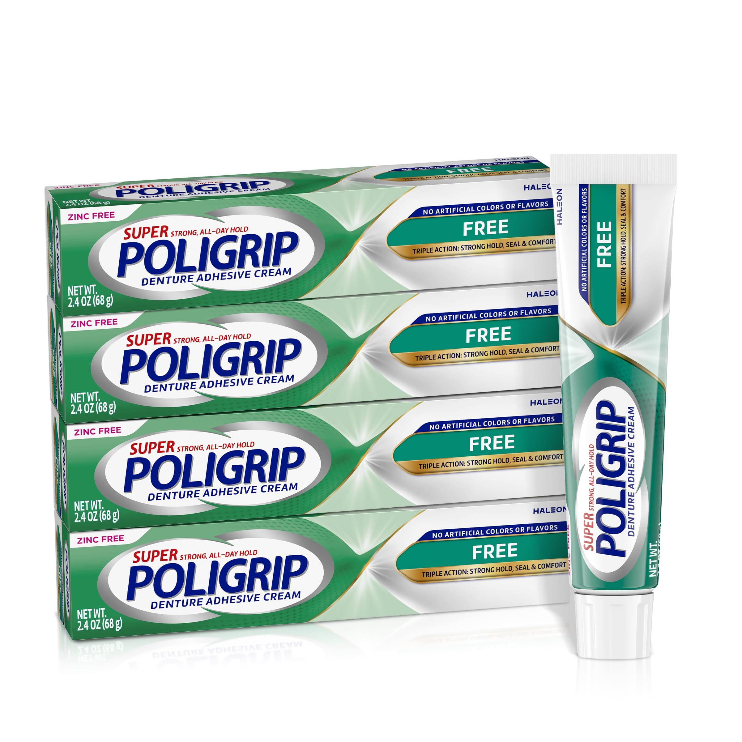 Super Poli-grip Formula Zinc Denture Adhesive Cream, 4 Count