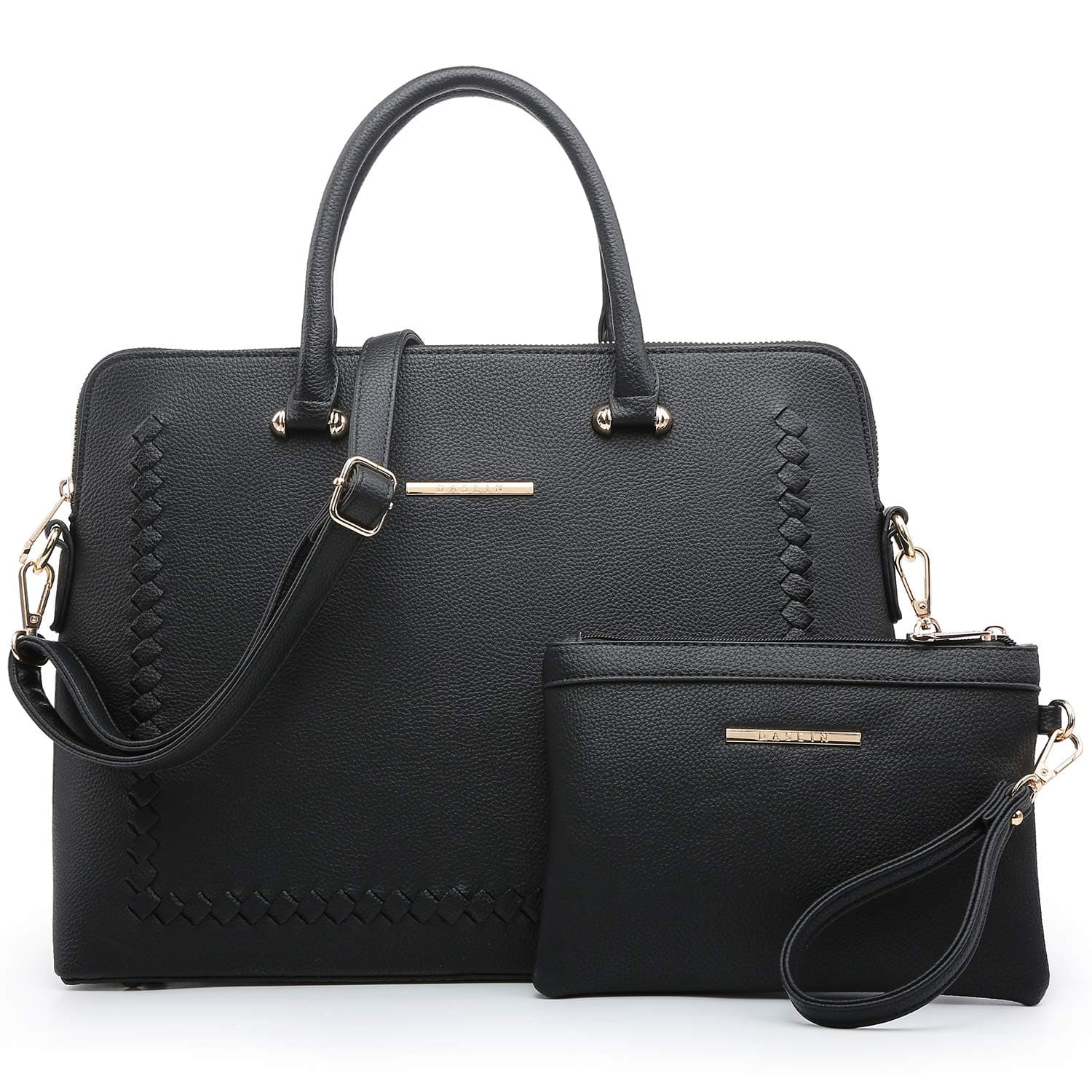 Dasein Women's Faux Leather Purses and Handbags Shoulder Bags Satchel Top Handle Bags Work Bag (7166 wallet set black)