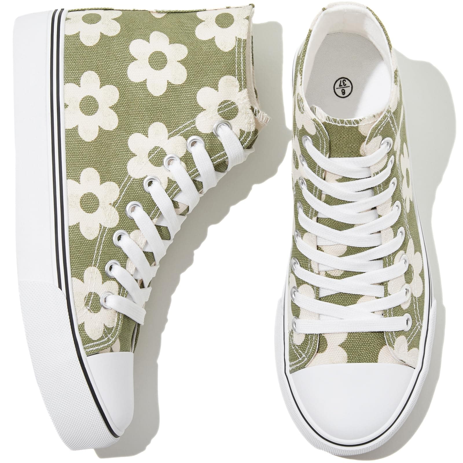 kufeiti Women’s High Top Canvas Sneakers Canvas Shoes Lace up White Black Sneakers Casual Walking Shoes, Olive, 7