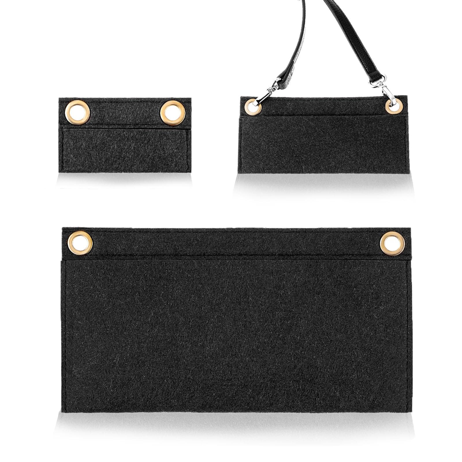 Thinp 3 Pcs Purse Insert Organizer,Purse Crossbody Conversion Liner 3 Sizes Felt Purse Organizer Insert with Eyelet for Envelope Bag Women Clutch Bag Handbags(No Chain,Black)