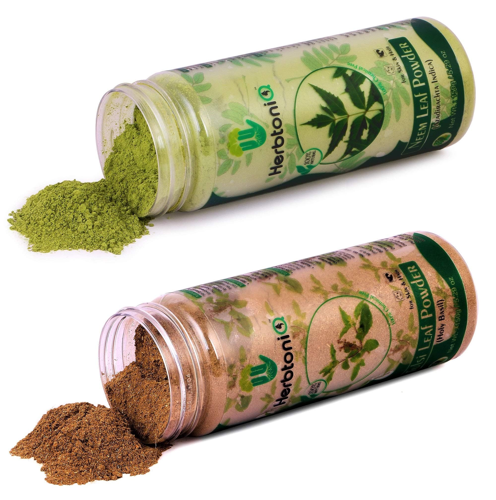 HerbtoniQ 100% Pure Neem & Tulsi Leaf Powder – Natural Herbal Face Pack for Clear, Healthy Skin (Pack of 2, 150g Each)