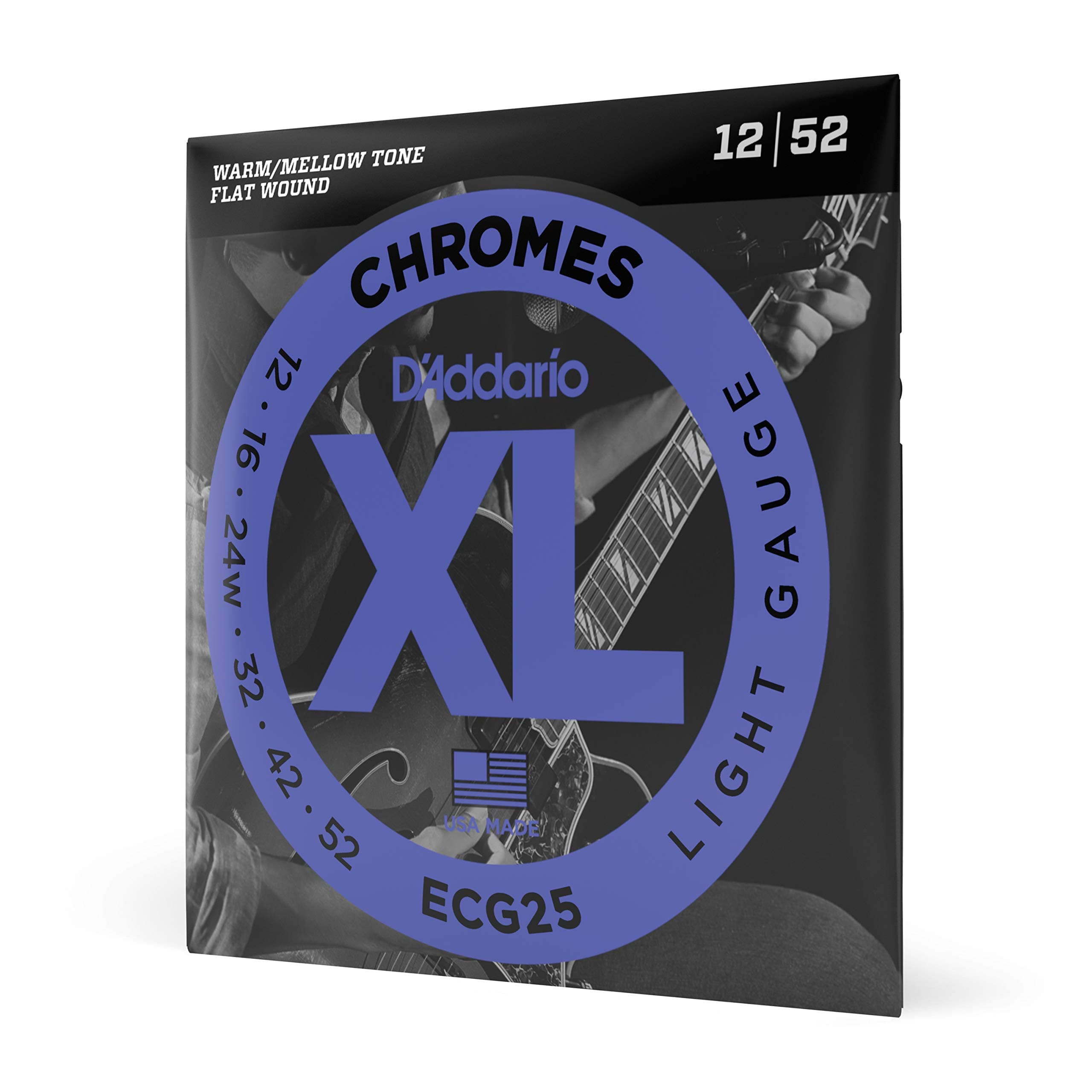 D'Addario ECG25 Chromes Flat Wound Electric Guitar Strings, Light, 12-52