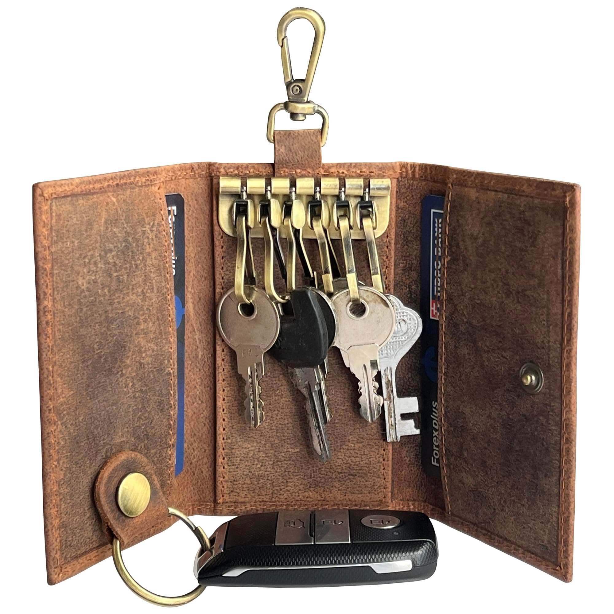Leather Key Case - Leather Key Holder Wallet Pouch - Keychain Pouch Gifts for Men and Women (Dark Brown)