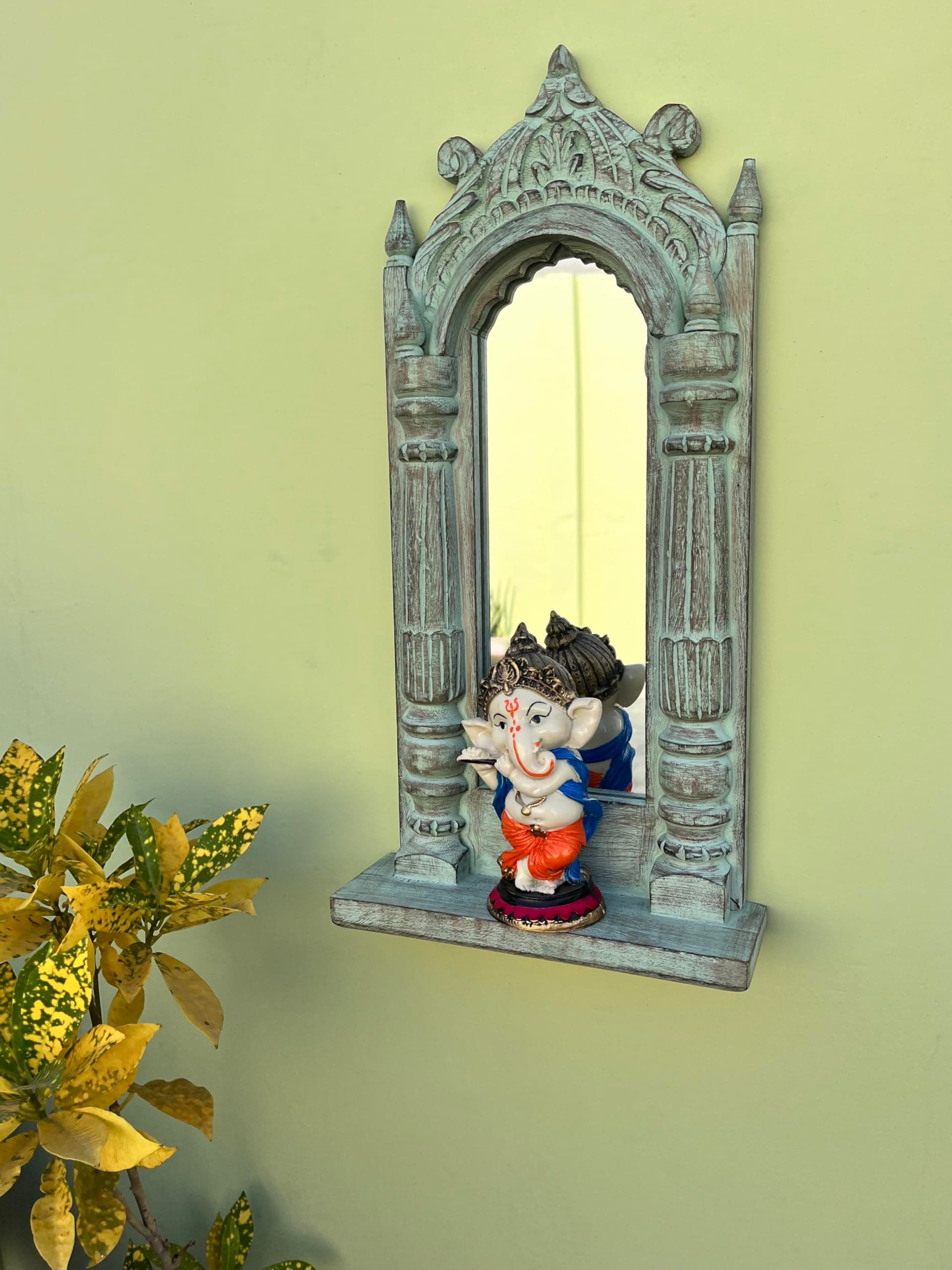TAGO TREE 'Vintage Woods' Arch Decorative Wooden Jharoka Wall Hanging Mirror For Home Decor, Living Room, Hallway (45x23x8 cms)