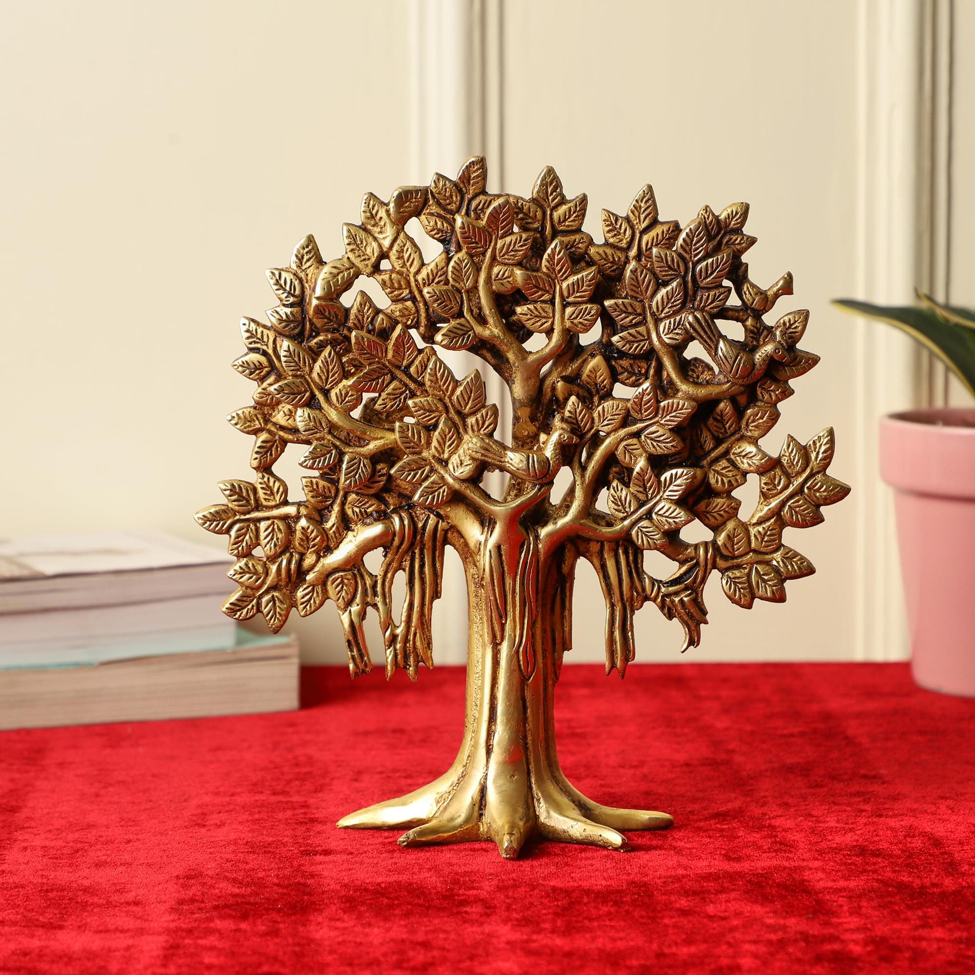 Jaszz Art Pure Brass Kalpavriksha Tree Showpiece (11.5 inches, 1.8 Kg) Trees of Life - Home Decor - Gift for Good Luck Vastu and Fengshui - Best in Living Room Table Decoration with Antique Polish